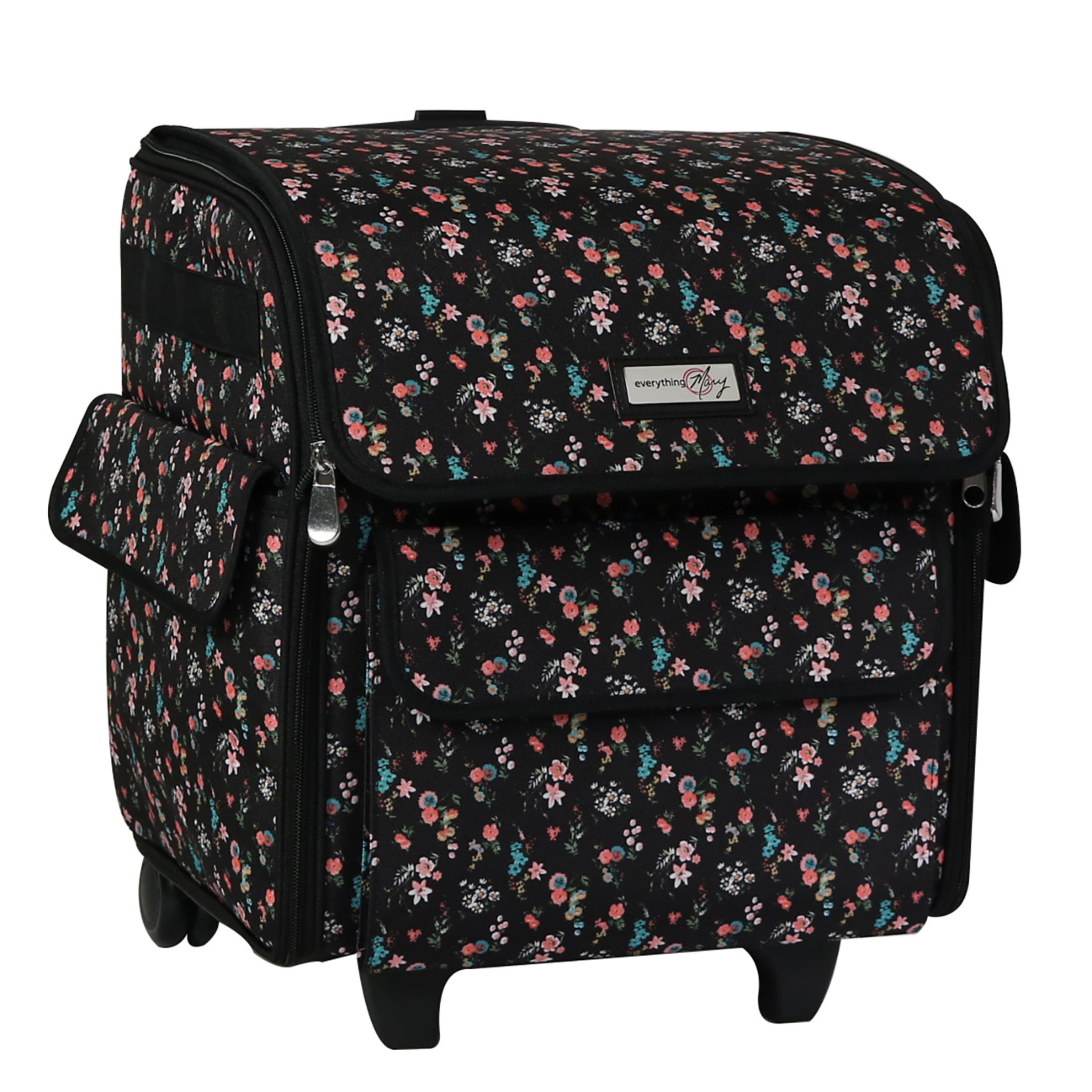 Everything Mary Black Floral Serger Machine Rolling Storage Case