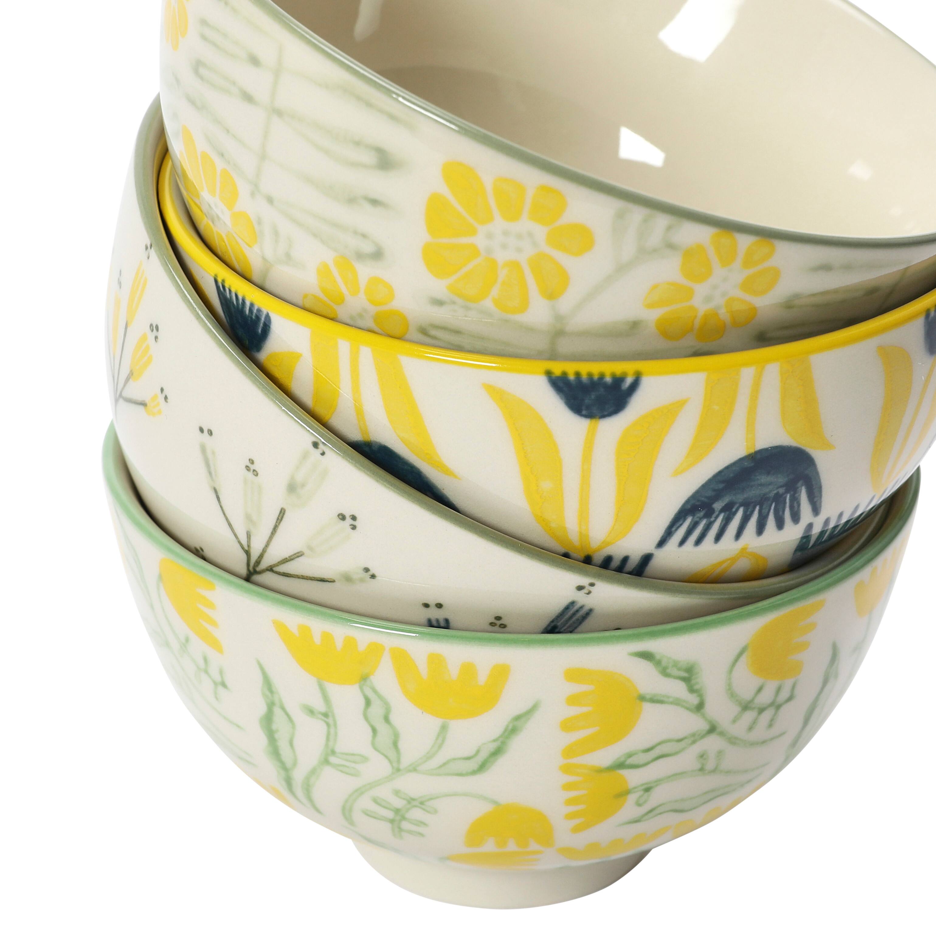 Hello Honey® Flower Design Hand Stamped Stoneware Bowl Set