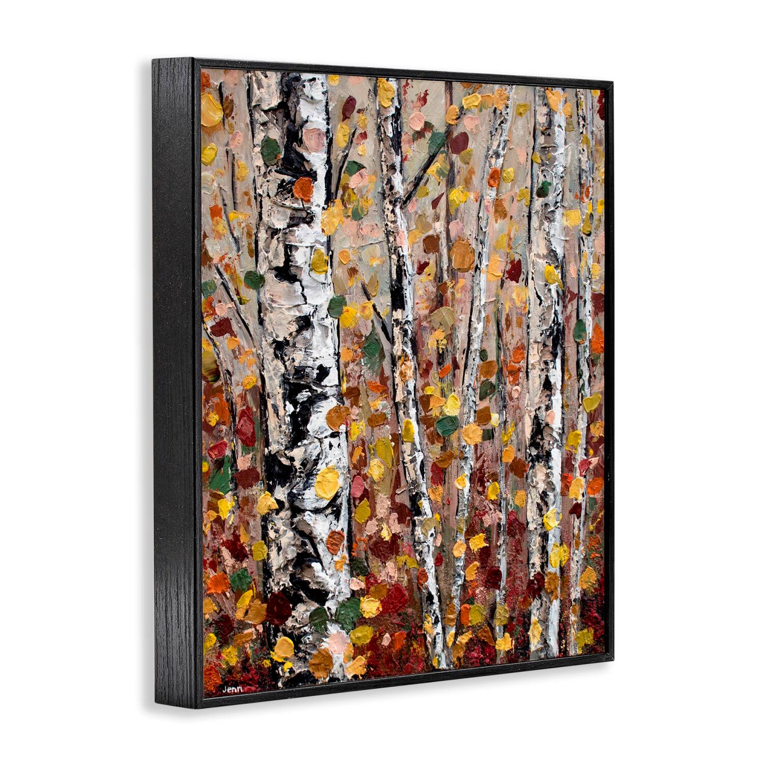 Stupell Industries Autumn Birch Trees Abstract Leaves Framed Giclee Art
