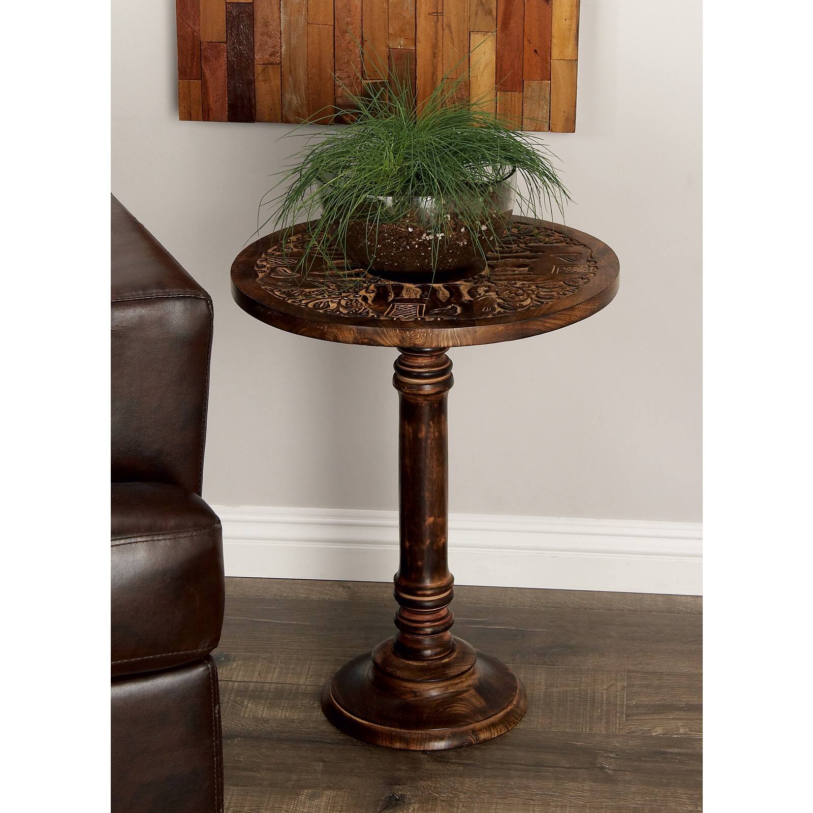 Brown Mango Wood Traditional Accent Table, 21&#x22; x 17&#x22; x 17&#x22;