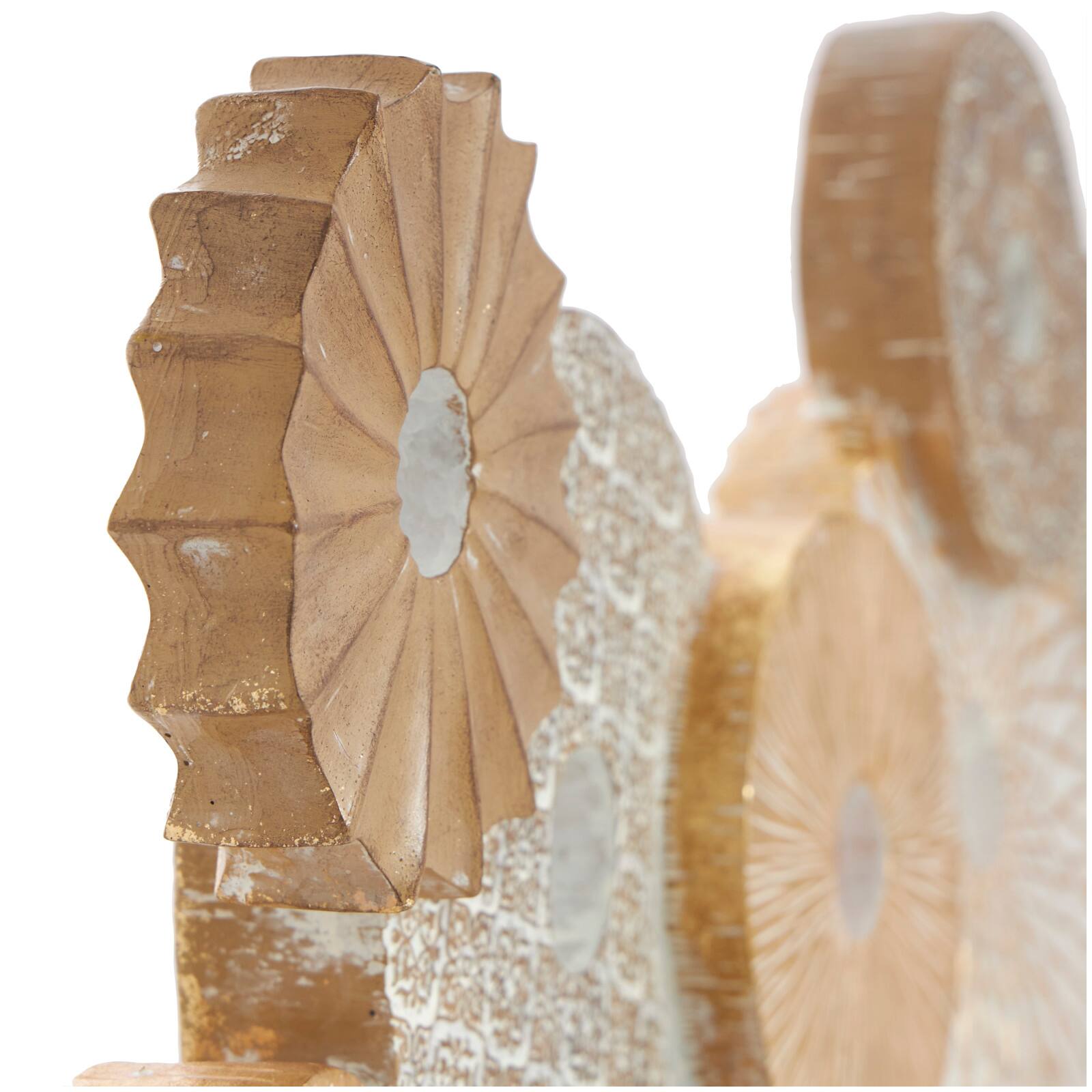 24" Beige Overlapping Carved Circle Disk Floral Sculpture with Black Stand