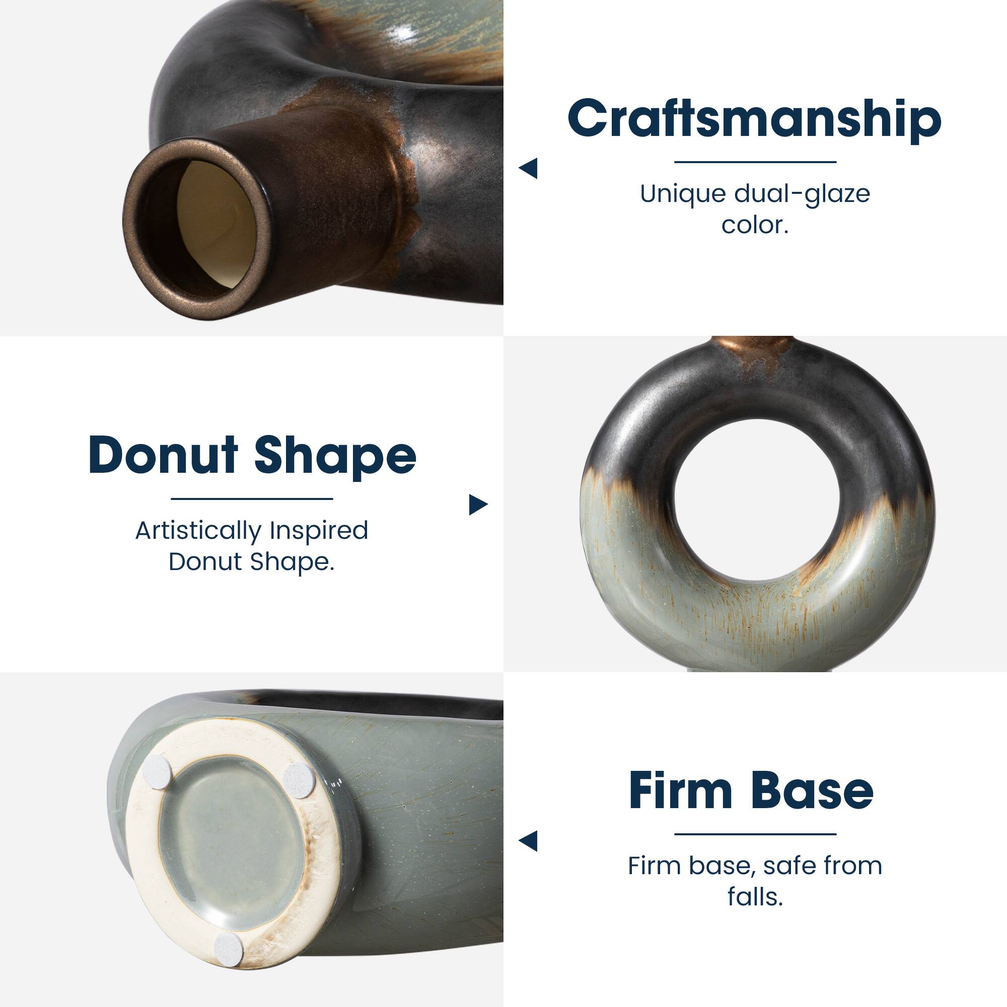Glitzhome&#xAE; Circle Hollow Two-Tone Ceramic Modern Vase Set
