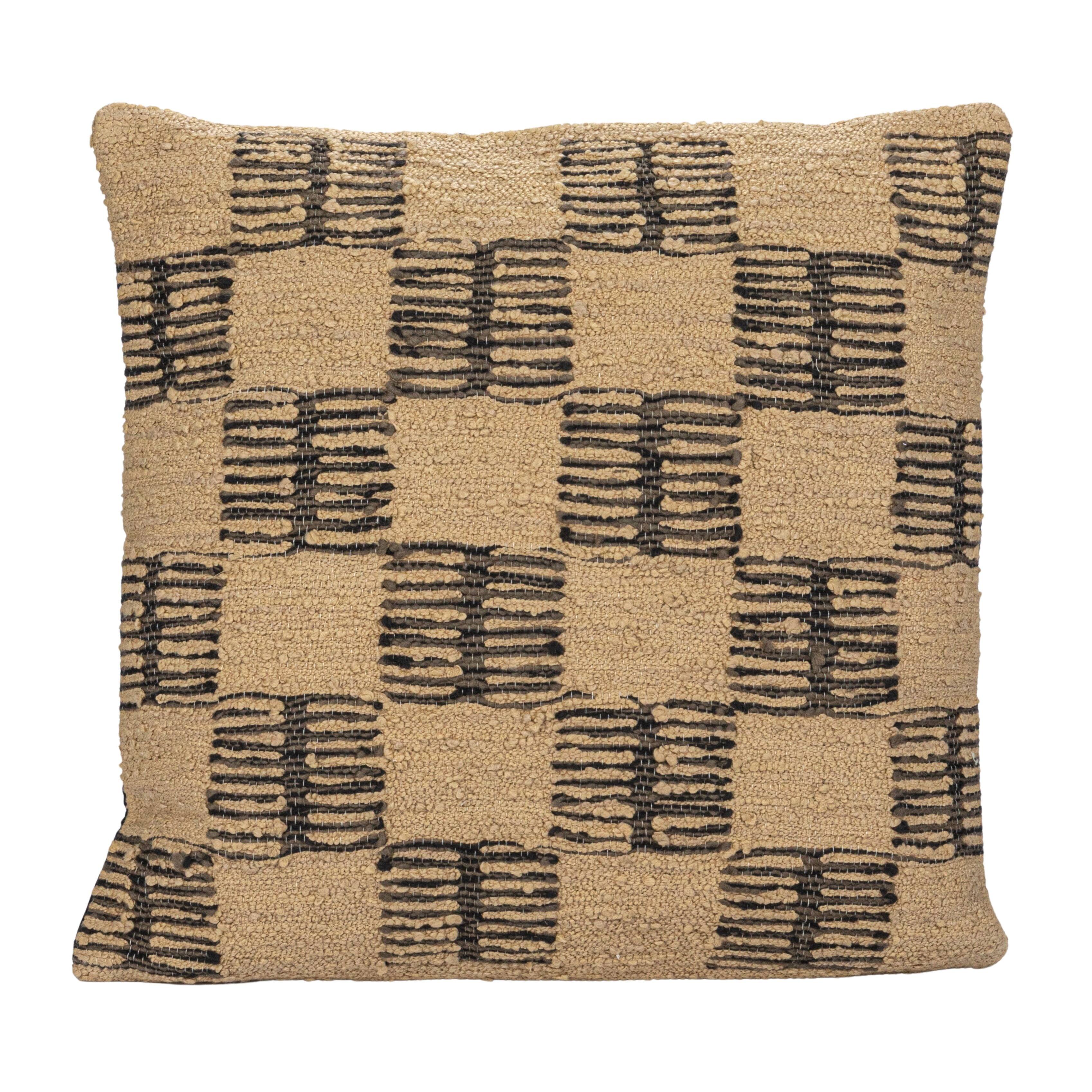 Hello Honey® 20" x 20" Brown & Tan Checkered Indoor & Outdoor Hand-Woven Fabric Pillow