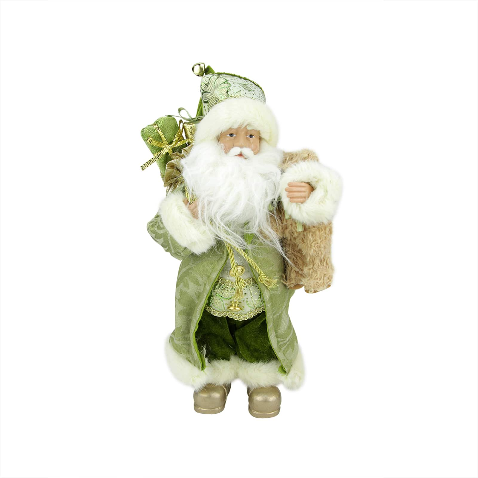 12&#x22; St. Patrick&#x27;s Irish Standing Santa Claus Christmas Figure with Teddy Bear and Gift Bag