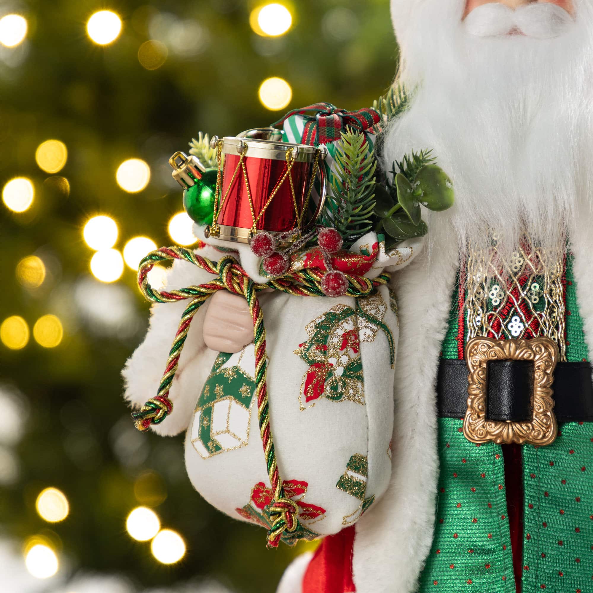 Glitzhome&#xAE; 18&#x22;H Faux Fur Christmas Traditional Santa Figurine with Porcelain Face
