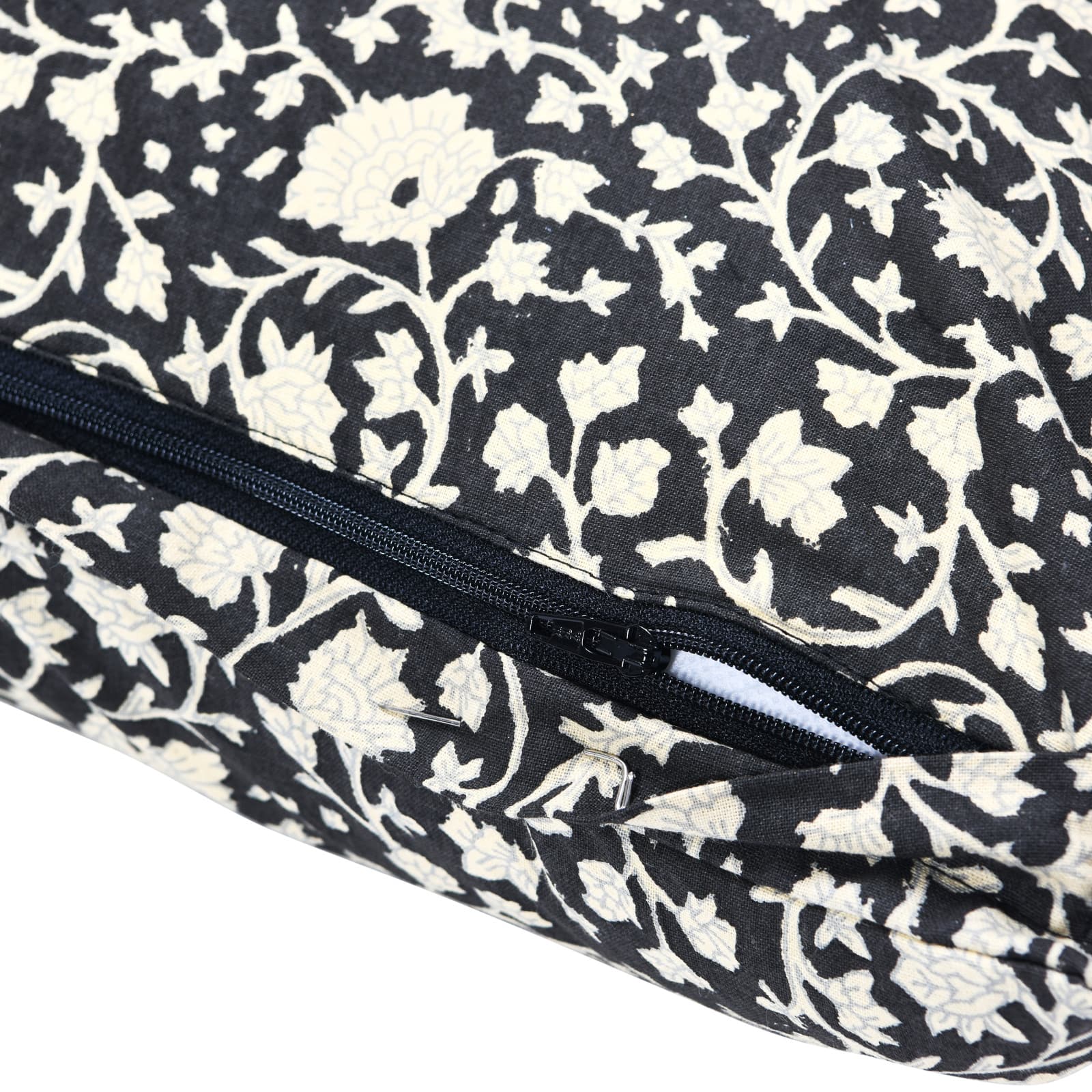 Hello Honey® Vintage Inspired Black and White Floral Block Pattern Throw Pillow