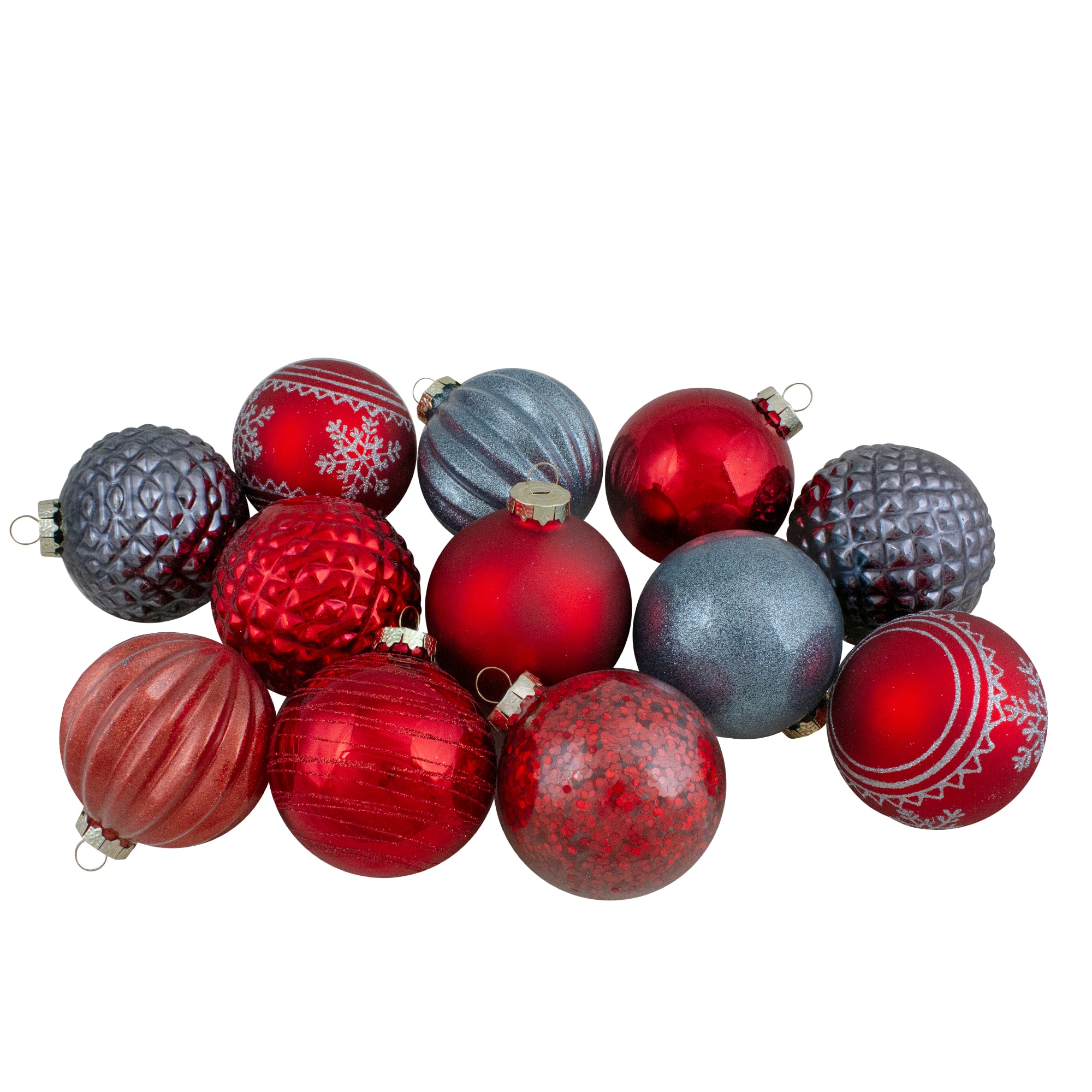 12ct. 3&#x22; Red &#x26; Blue Finnial &#x26; Glass Ball Christmas Ornaments