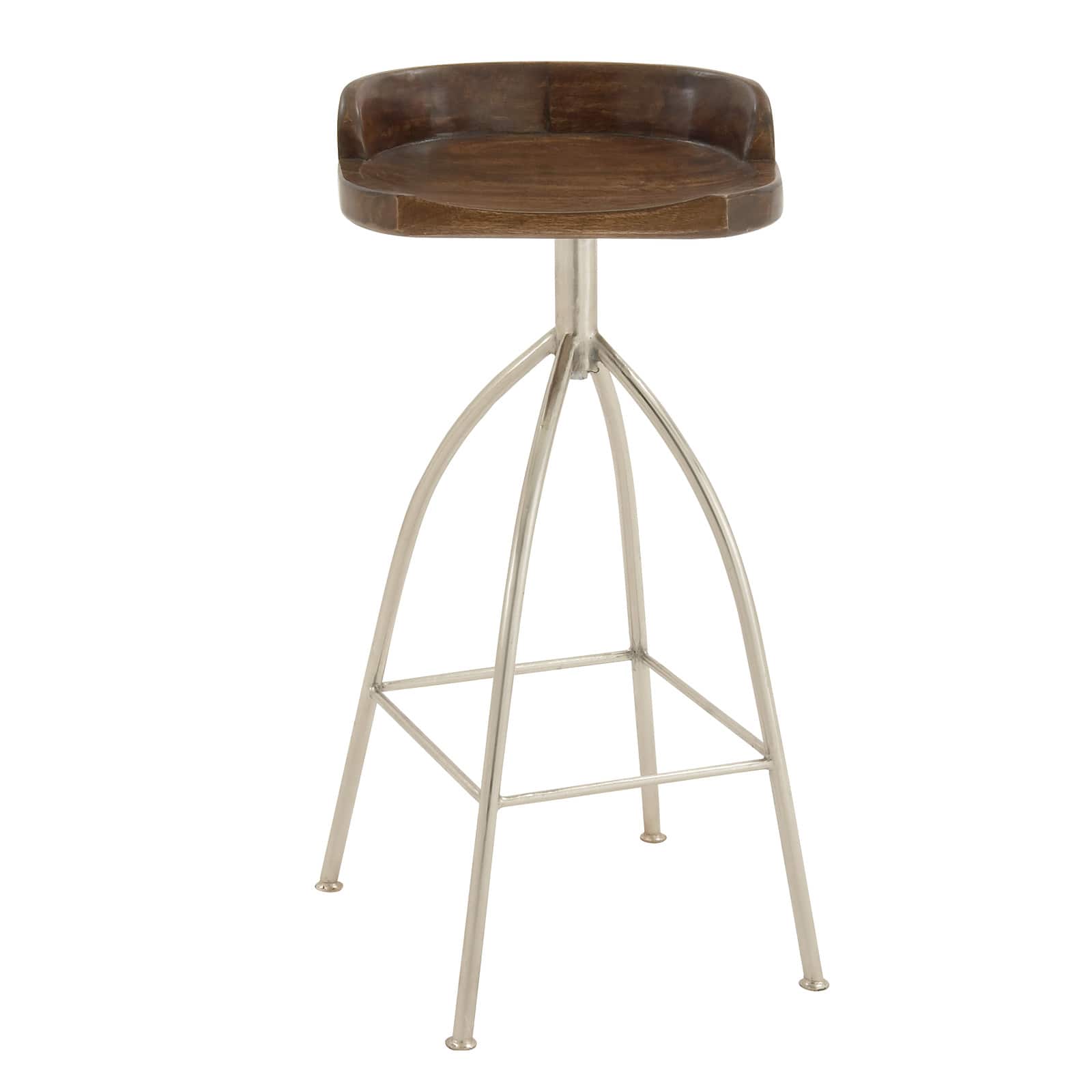 Brown Iron and Wood Contemporary Bar Stool, 33&#x22; x 16&#x22; x 12&#x22;