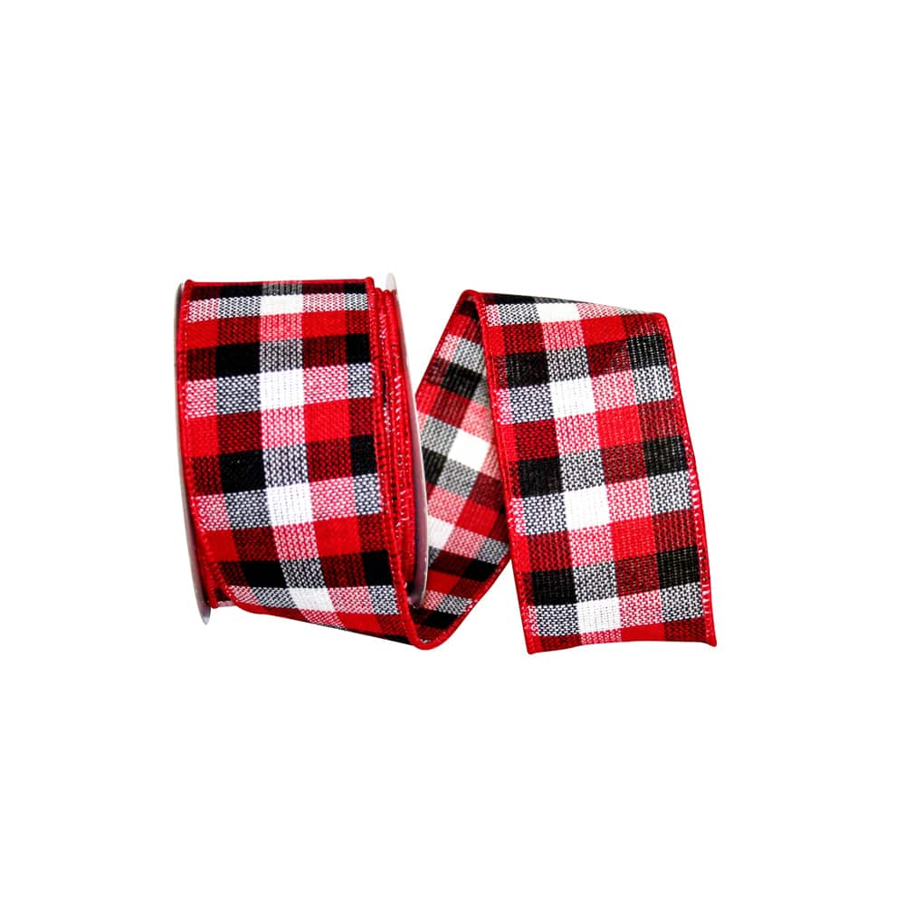 JAM Paper 2.5&#x22; x 10yd. Wired Cabin Natural Woolen Buffalo Check Ribbon