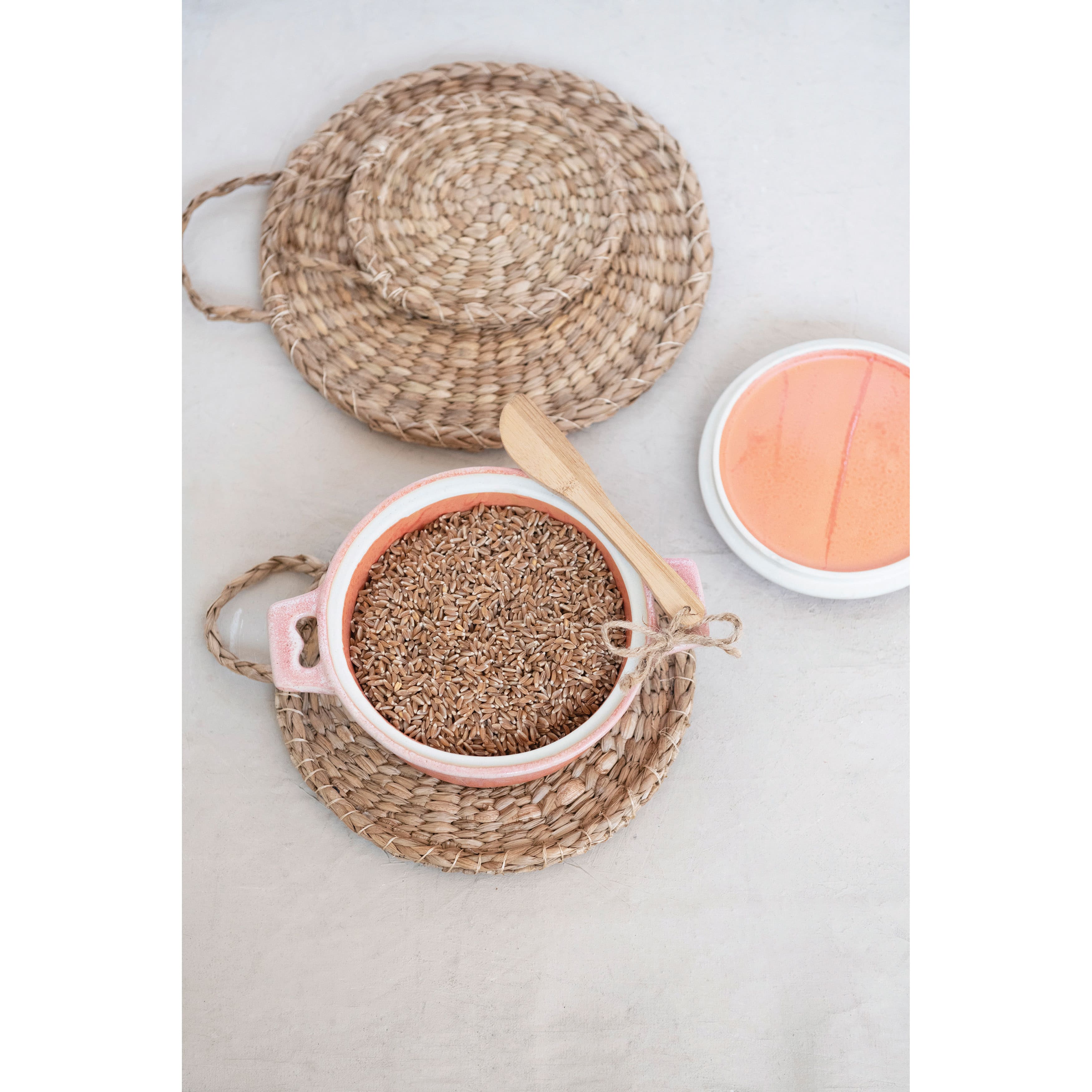 Hello Honey® Pink Stoneware Brie Bakers with Bamboo Spreader, 2ct.