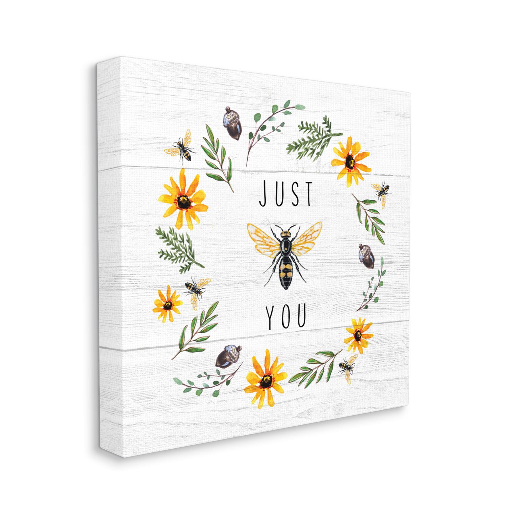 Stupell Industries Just Bee You Pun Phrase Yellow Daisy Wreath Canvas Wall Art
