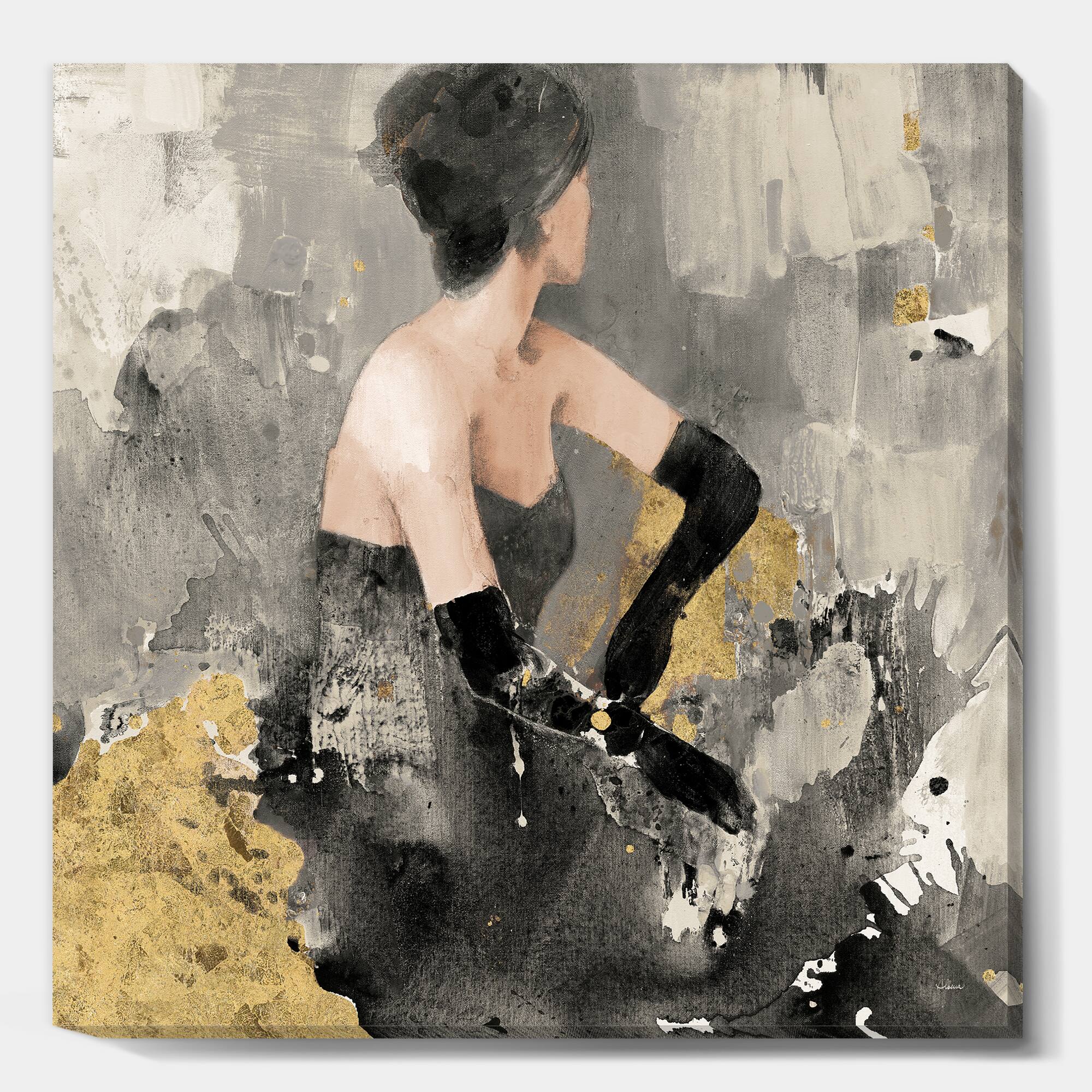 Designart - Gold Fashion Dance - Traditional Premium Canvas Wall Art