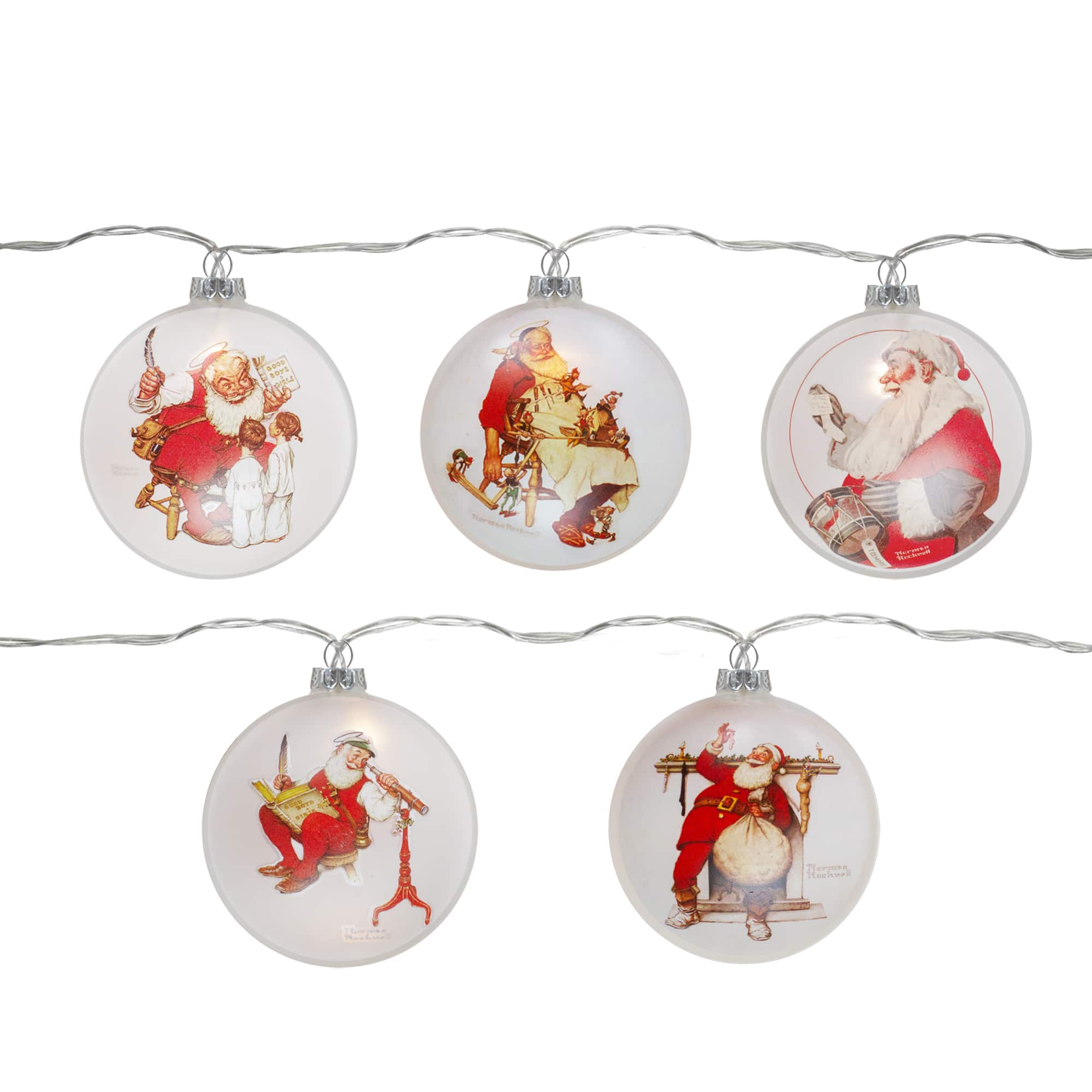 Glass Norman Rockwell Christmas Disc Lights Set, 5ct.