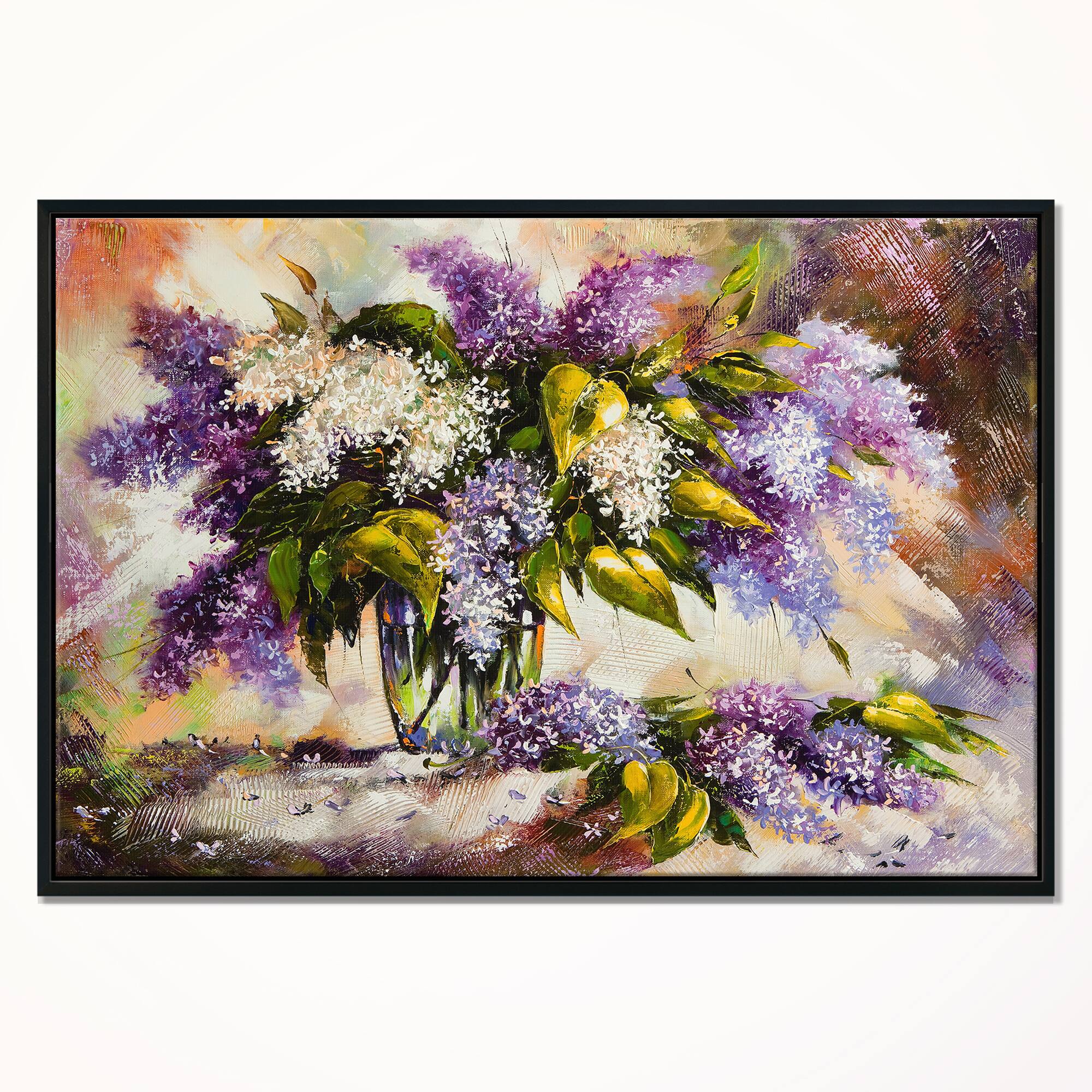 Designart - Lilac Bouquet in a Vase - Floral Painting Framed Canvas Art Print