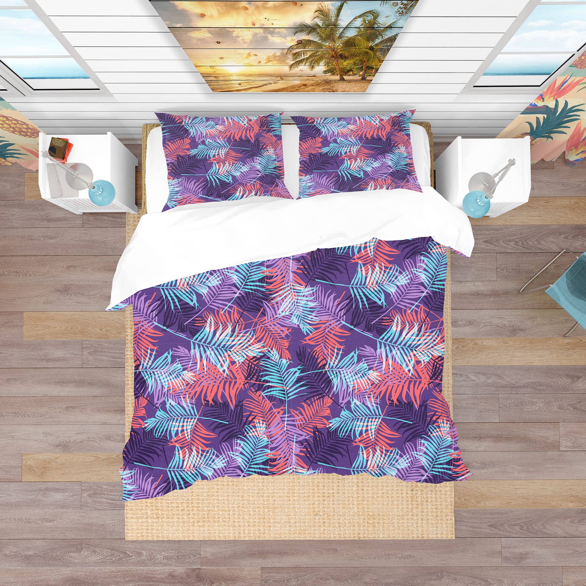 Designart 'Tropical Palm Leaves Pattern' Tropical Bedding Set - Duvet Cover & Shams