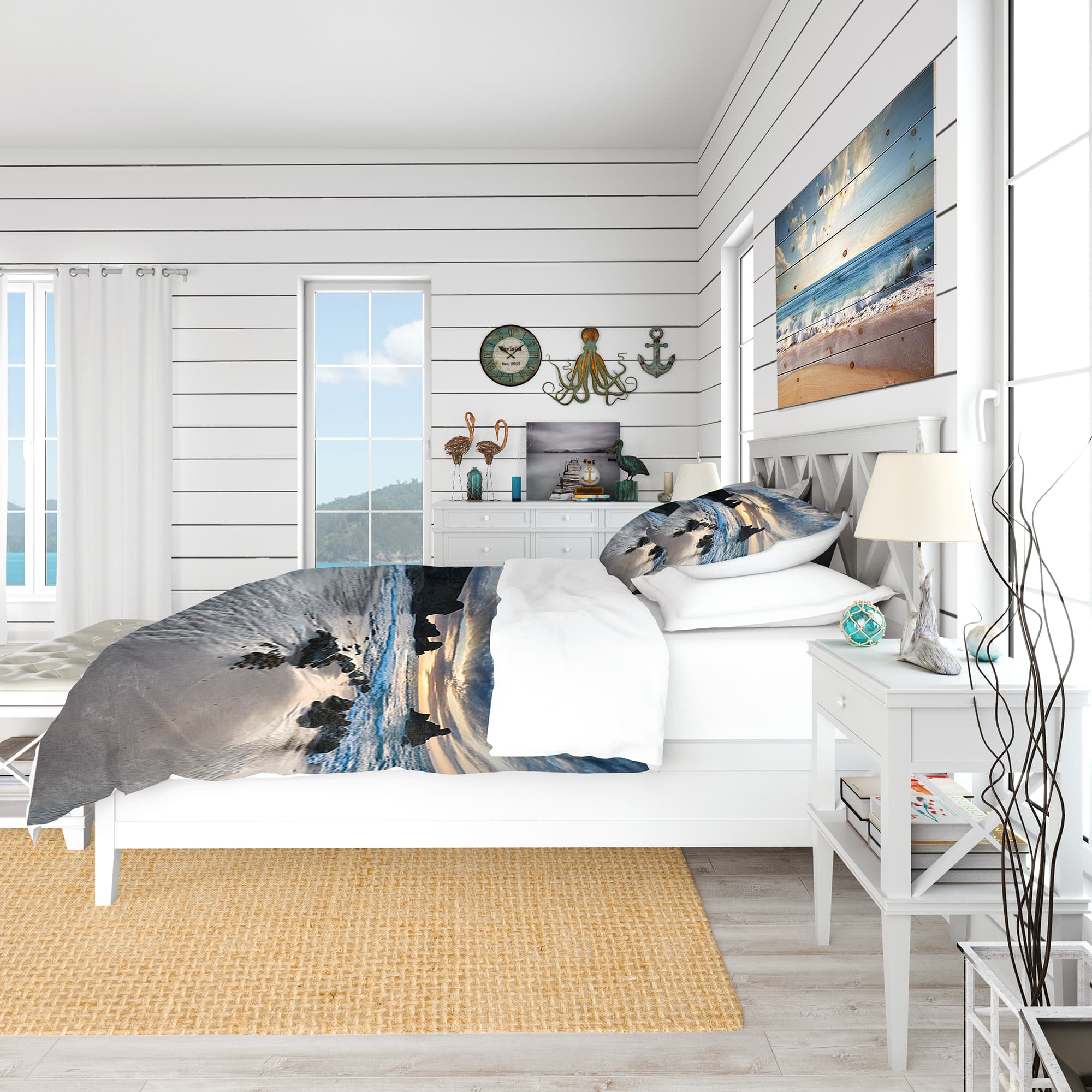 Designart &#x27;Beautiful Porthcothan Bay&#x27; Coastal Bedding Set - Duvet Cover &#x26; Shams