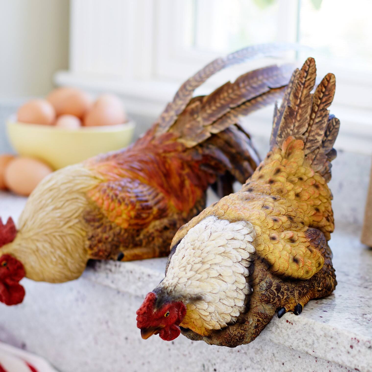 16&#x22; Hen &#x26; Rooster Shelf Sitter Set