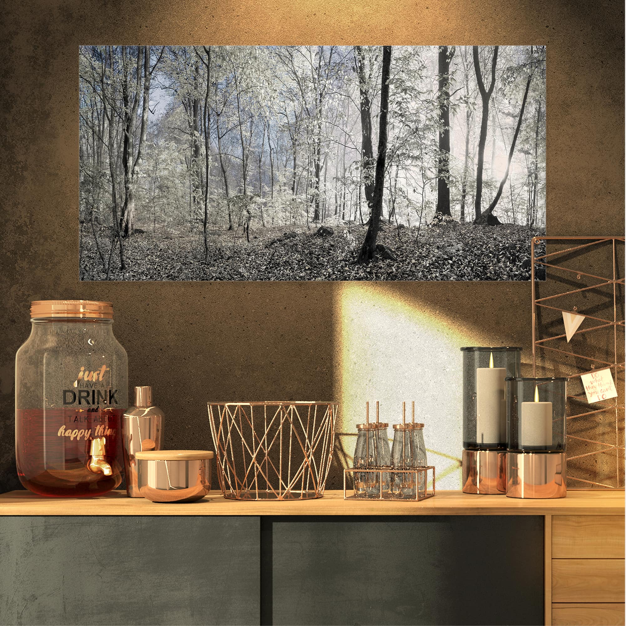 Designart - Dark Morning in Forest Panorama - Landscape Canvas Art Print