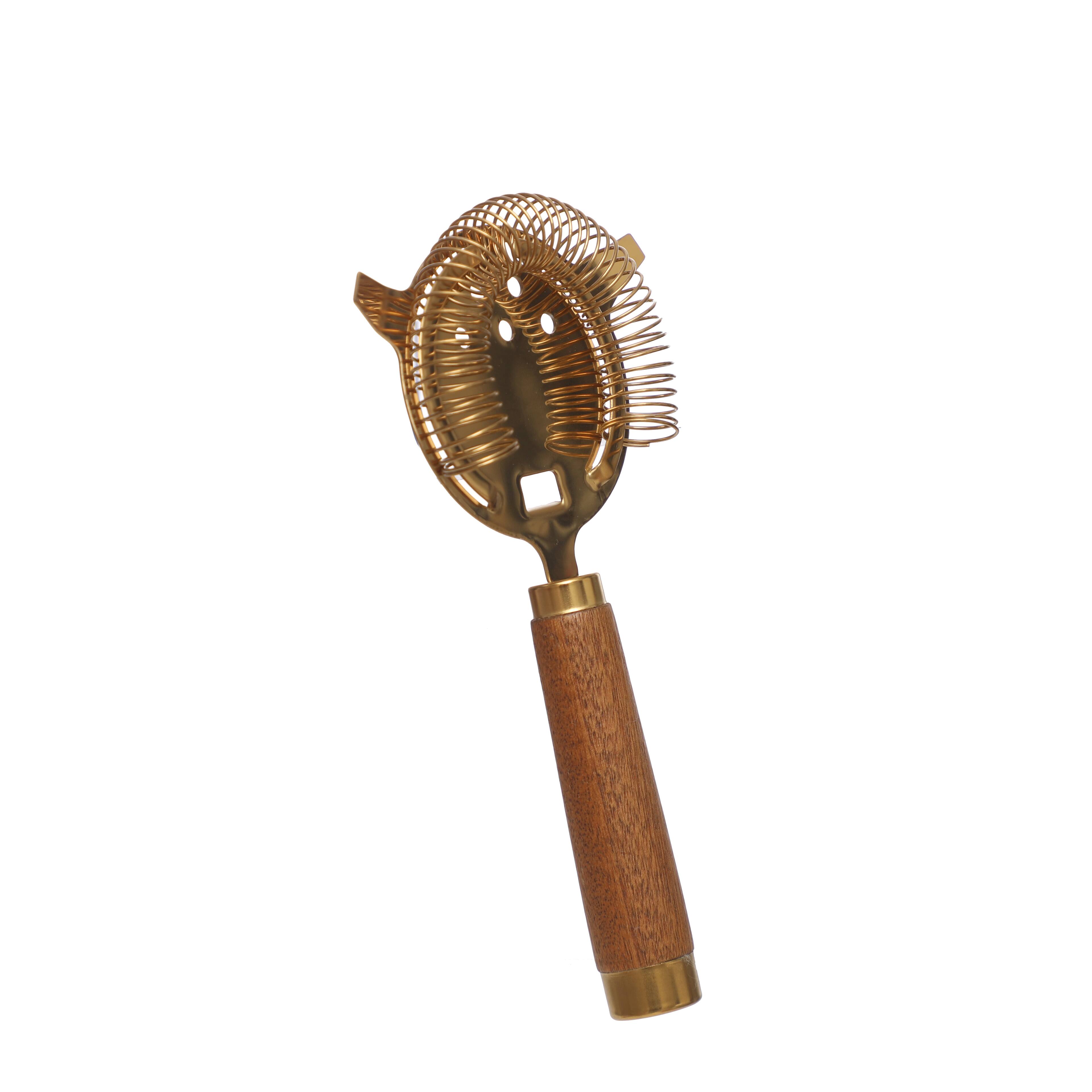 7.75&#x22; Gold Metal &#x26; Wood Cocktail Strainer by Ashland&#xAE;