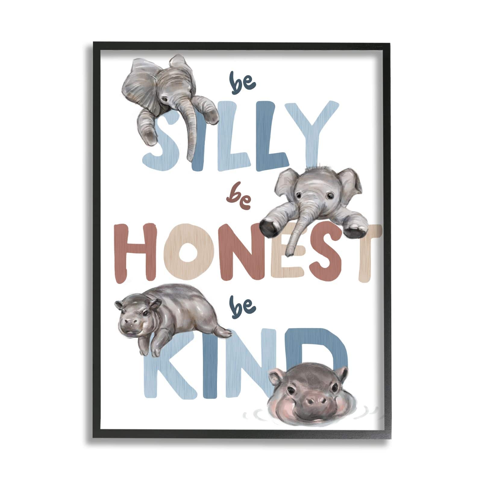 Stupell Industries Be Silly Honest Kind Phrases Baby Elephant Hippos Framed Wall Art