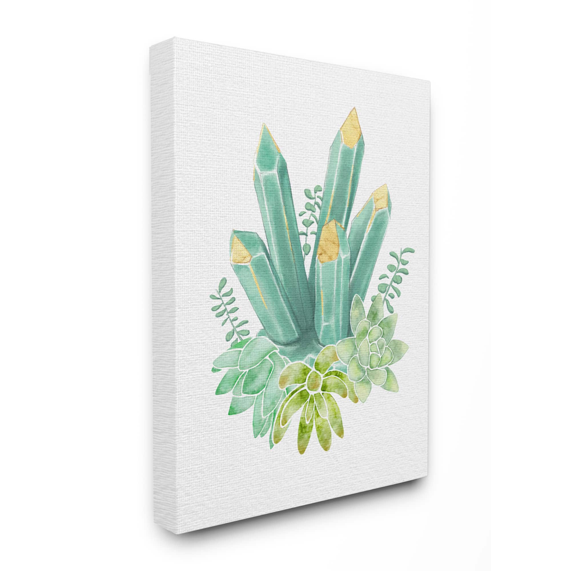 Stupell Industries Succulent Crystal Flower Green Blue Watercolor Painting Canvas Wall Art