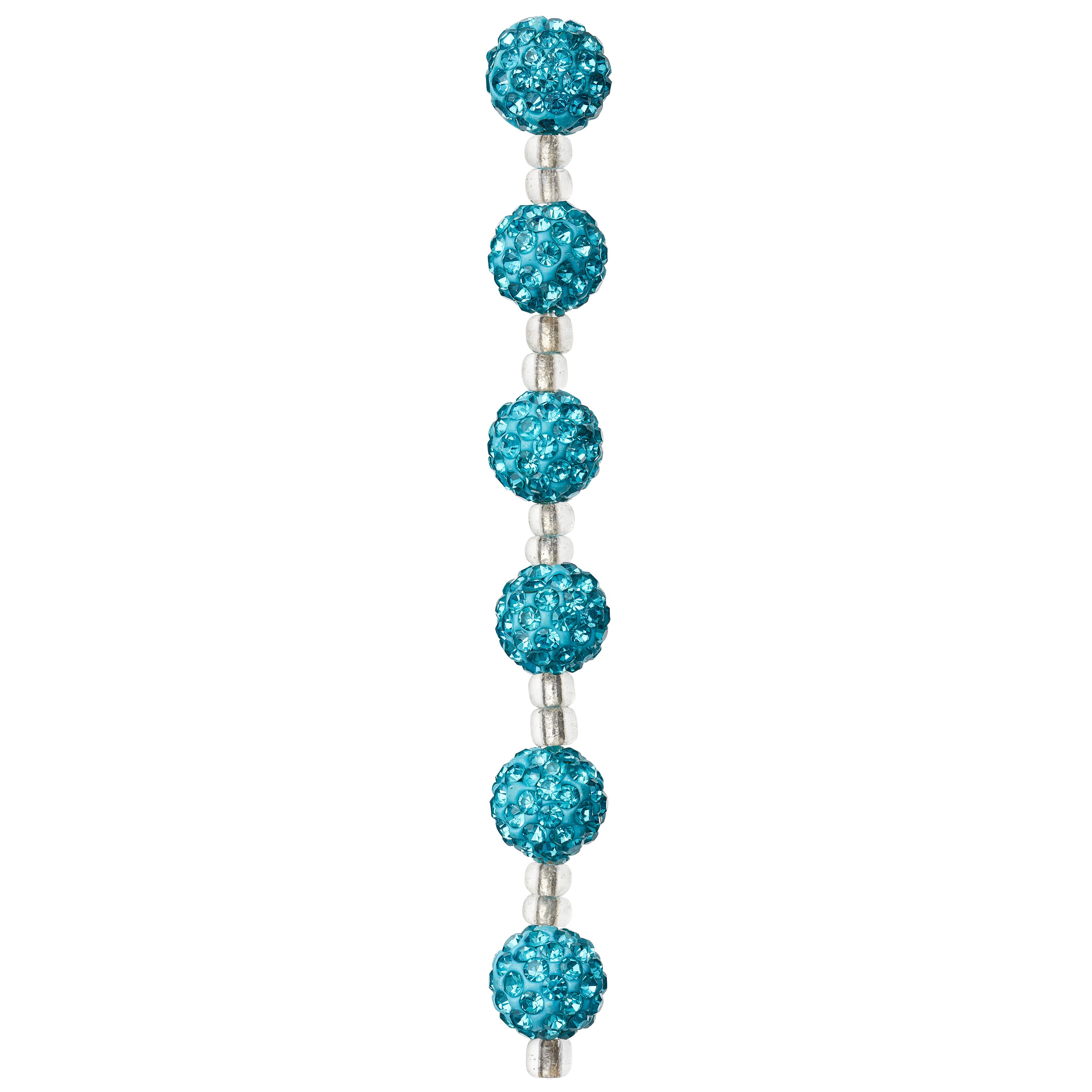 Aqua Rhinestone Studded Round Beads, 10mm by Bead Landing™
