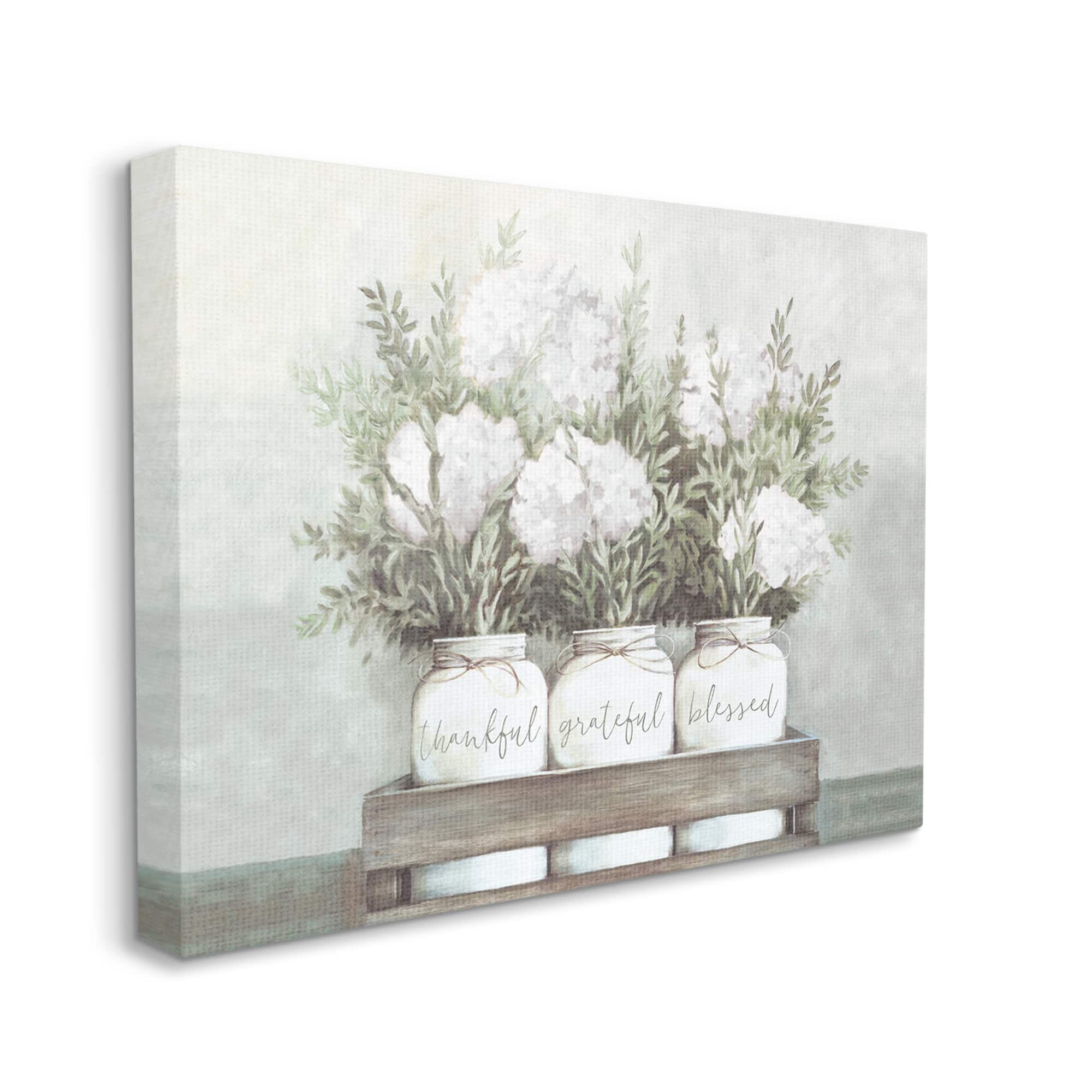 Stupell Industries Pristine Hydrangea Bouquets Thankful Grateful Blessed Sentiment Canvas Wall Art