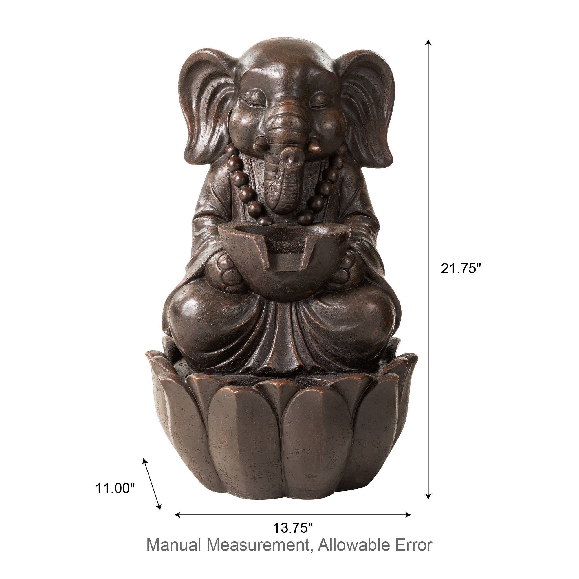 Glitzhome® 21.75" Zen-Style LED 2-Tier Elephant Outdoor Fountain
