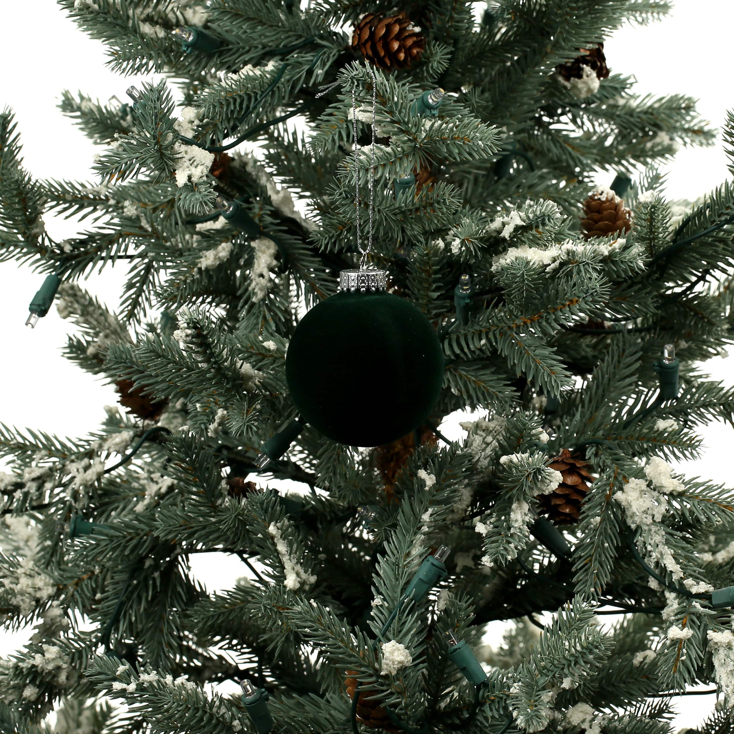 4 Pack 3.25" Dark Green Flocked Glass Ball Ornament by Ashland®