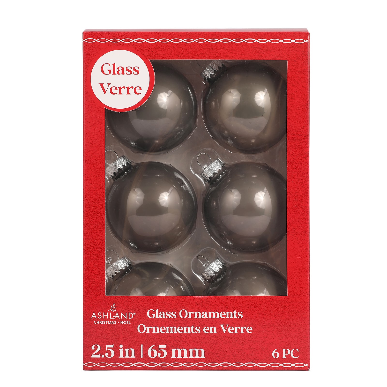 6 Pack 2.5" Pearl Gray Glass Ball Ornaments by Ashland®