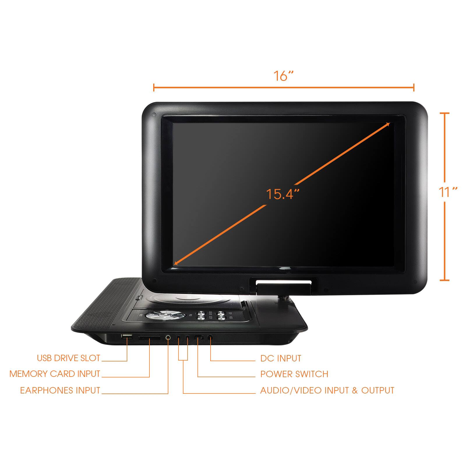 Trexonic 15.4&#x22; Portable DVD Player with Swivel LCD Screen