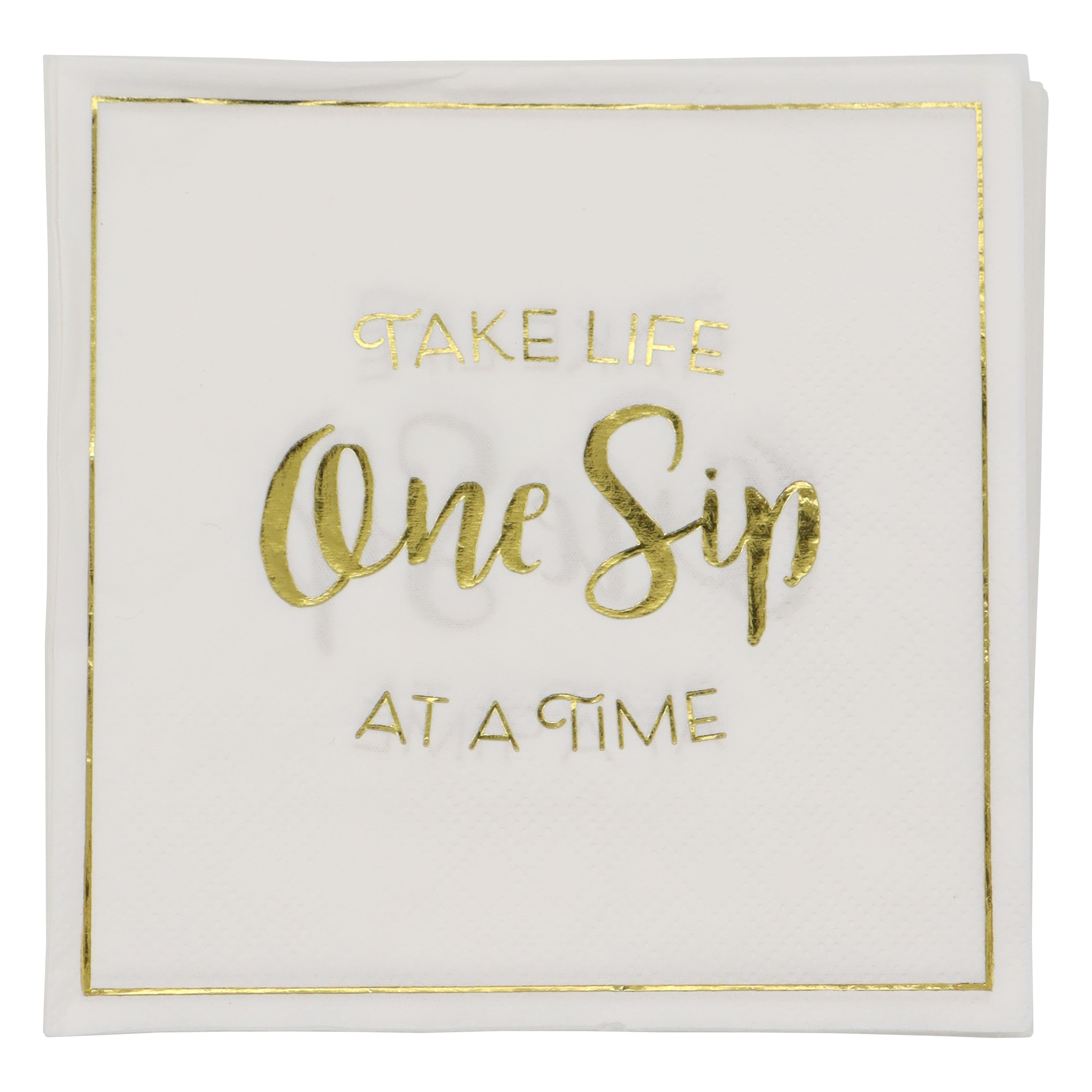 Gold &#x26; White One Sip Life Beverage Napkins, 20ct. by Celebrate It&#x2122;