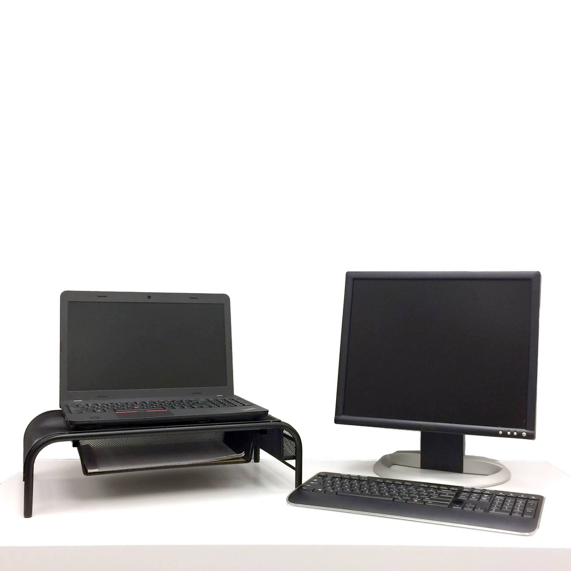 Mind Reader Black Metal Mesh Monitor Riser Stand &#x26; Desk Organizer With Drawer Set