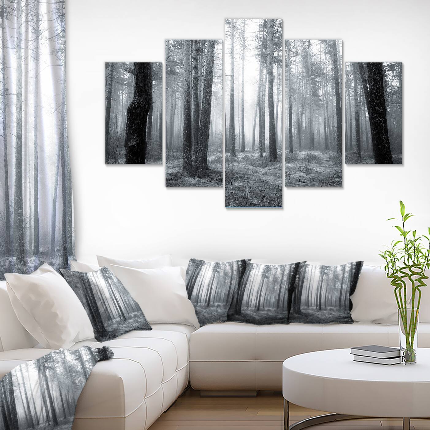 Designart - Black and White Foggy Forest - Forest Canvas Art Print