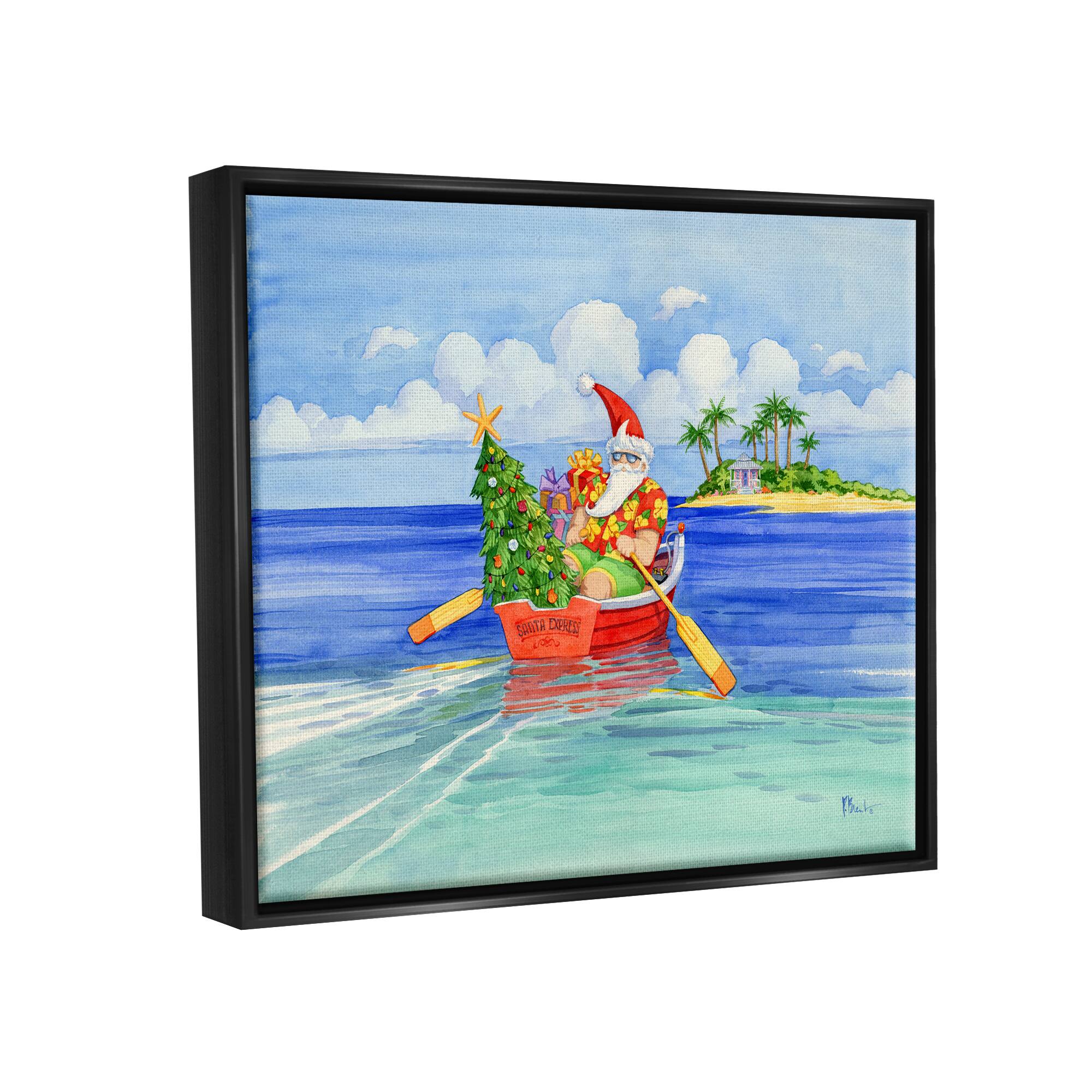 Stupell Industries Santa's Delivery Tropical Christmas Boat Framed Floater Canvas Wall Art