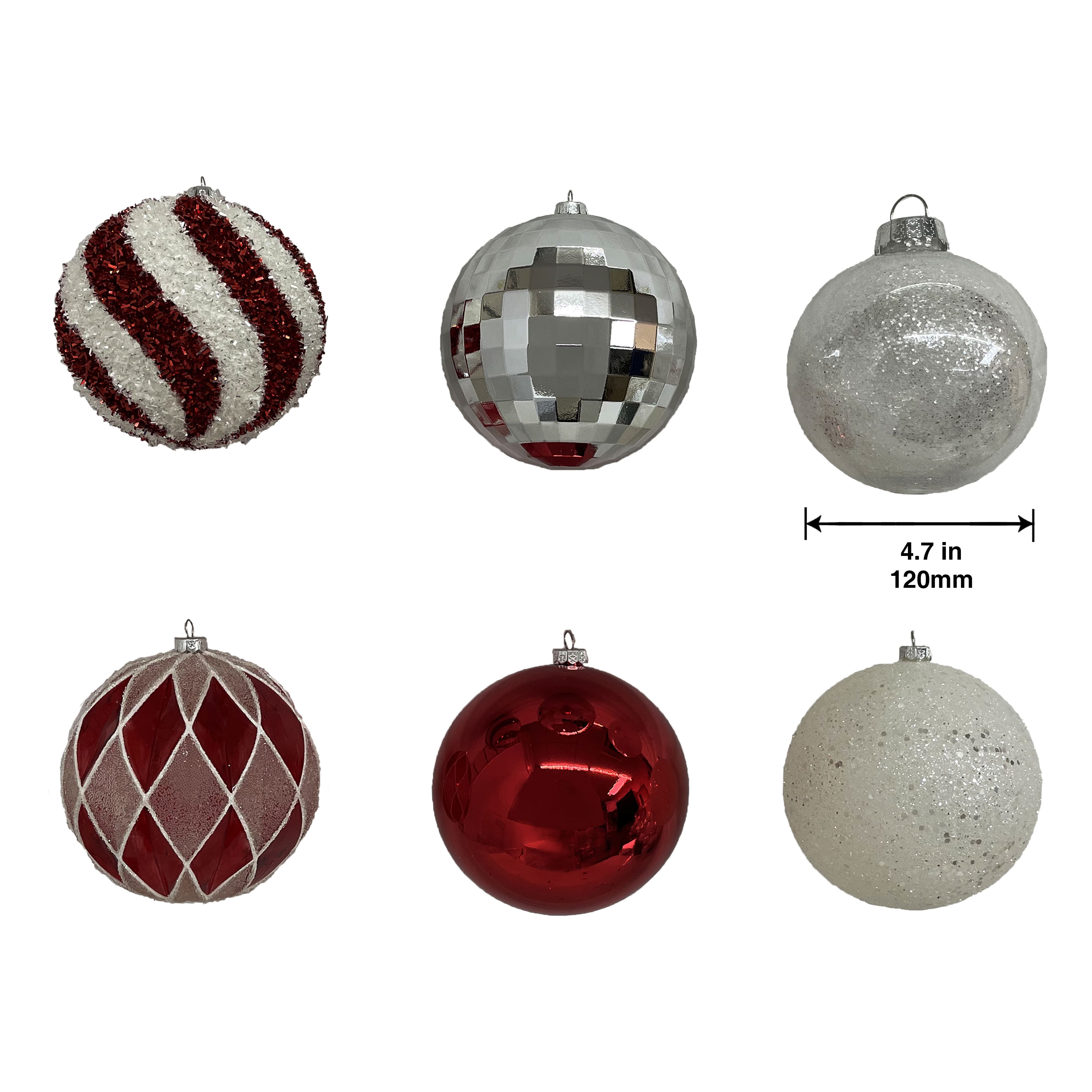 6 Pack 4.75&#x22; Red, White &#x26; Silver Shatterproof Ball Ornaments by Ashland&#xAE;