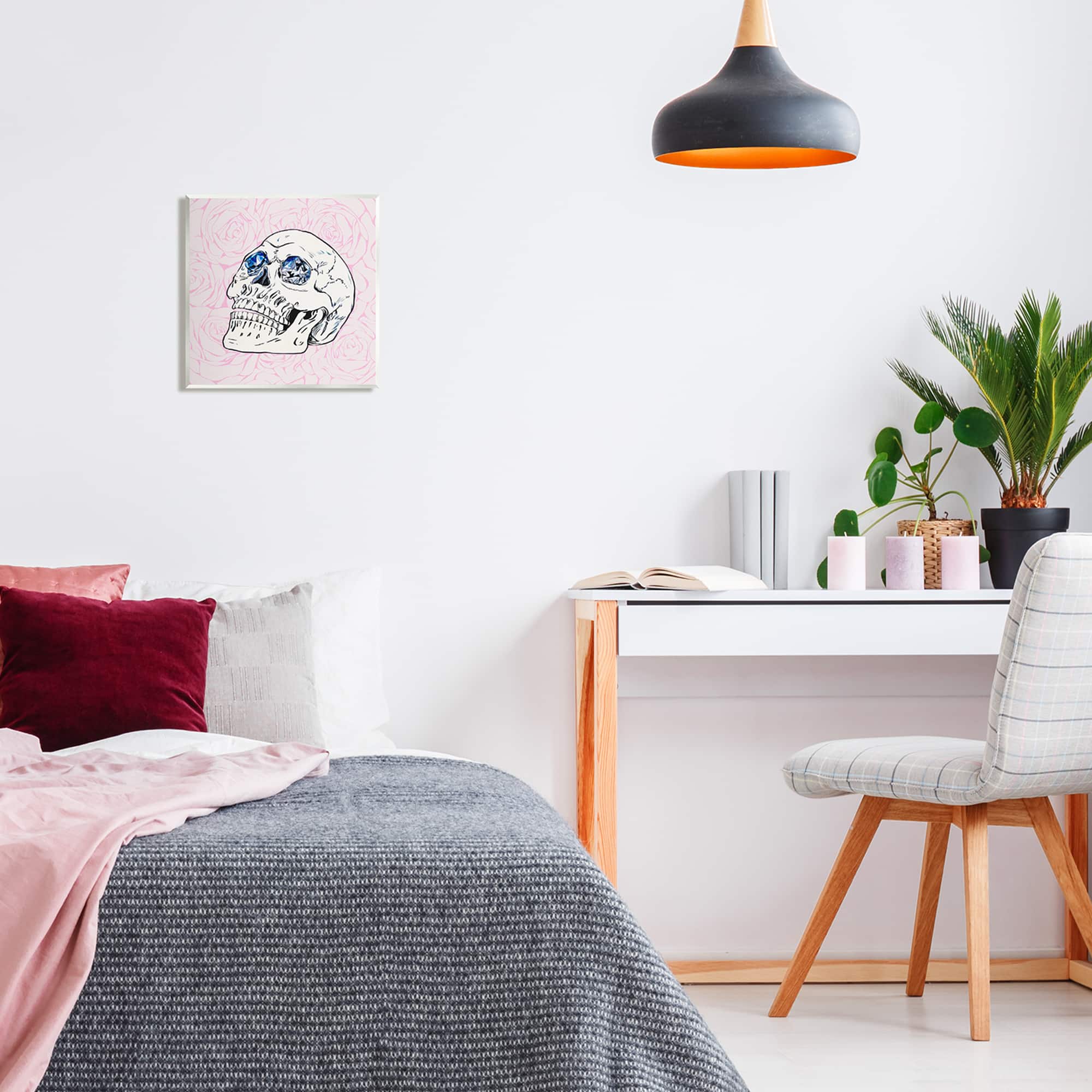 Stupell Industries Pink Roses Crystal Eyes Skull Wall Plaque Art