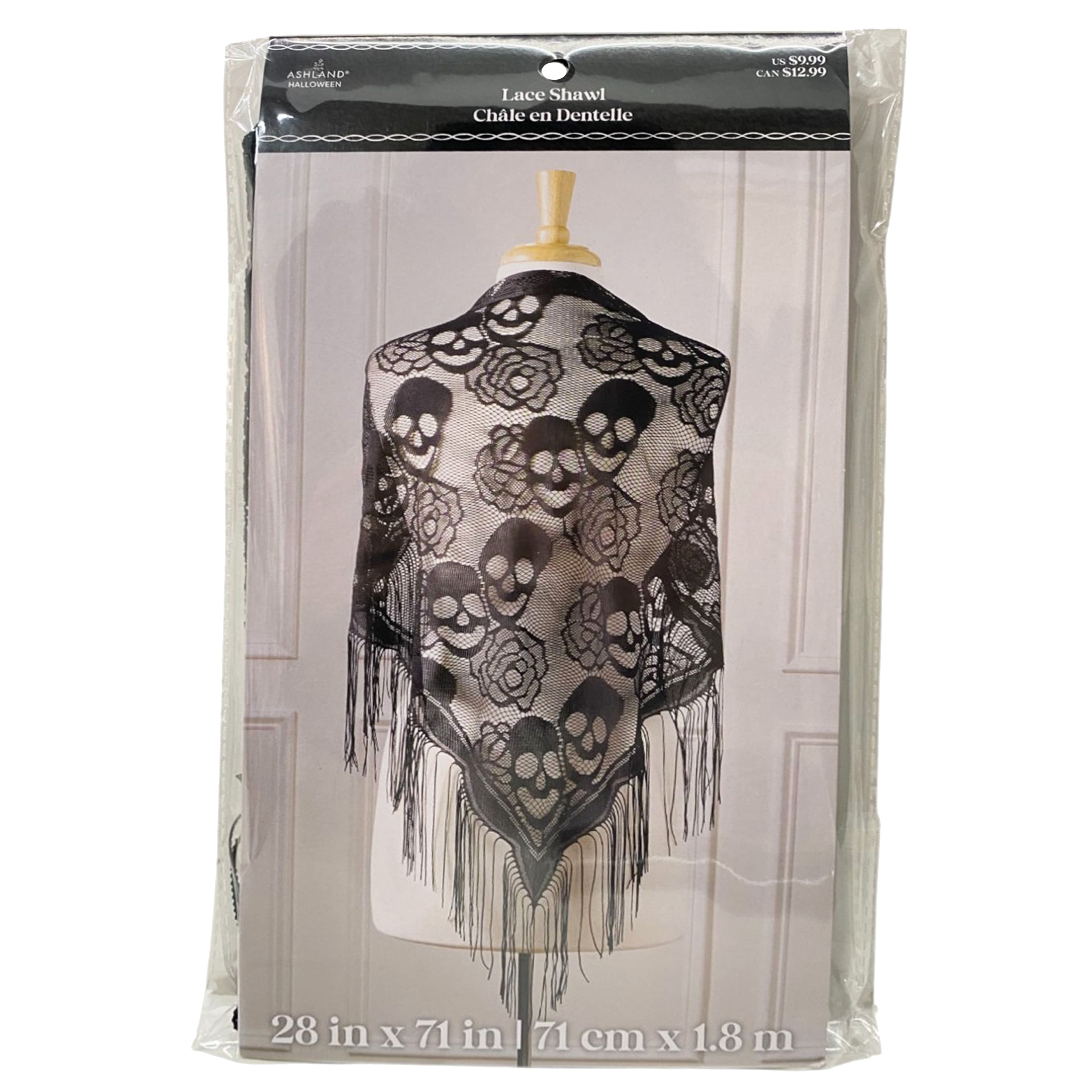 71&#x22; Black Skull &#x26; Rose Lace Shawl by Ashland&#xAE;