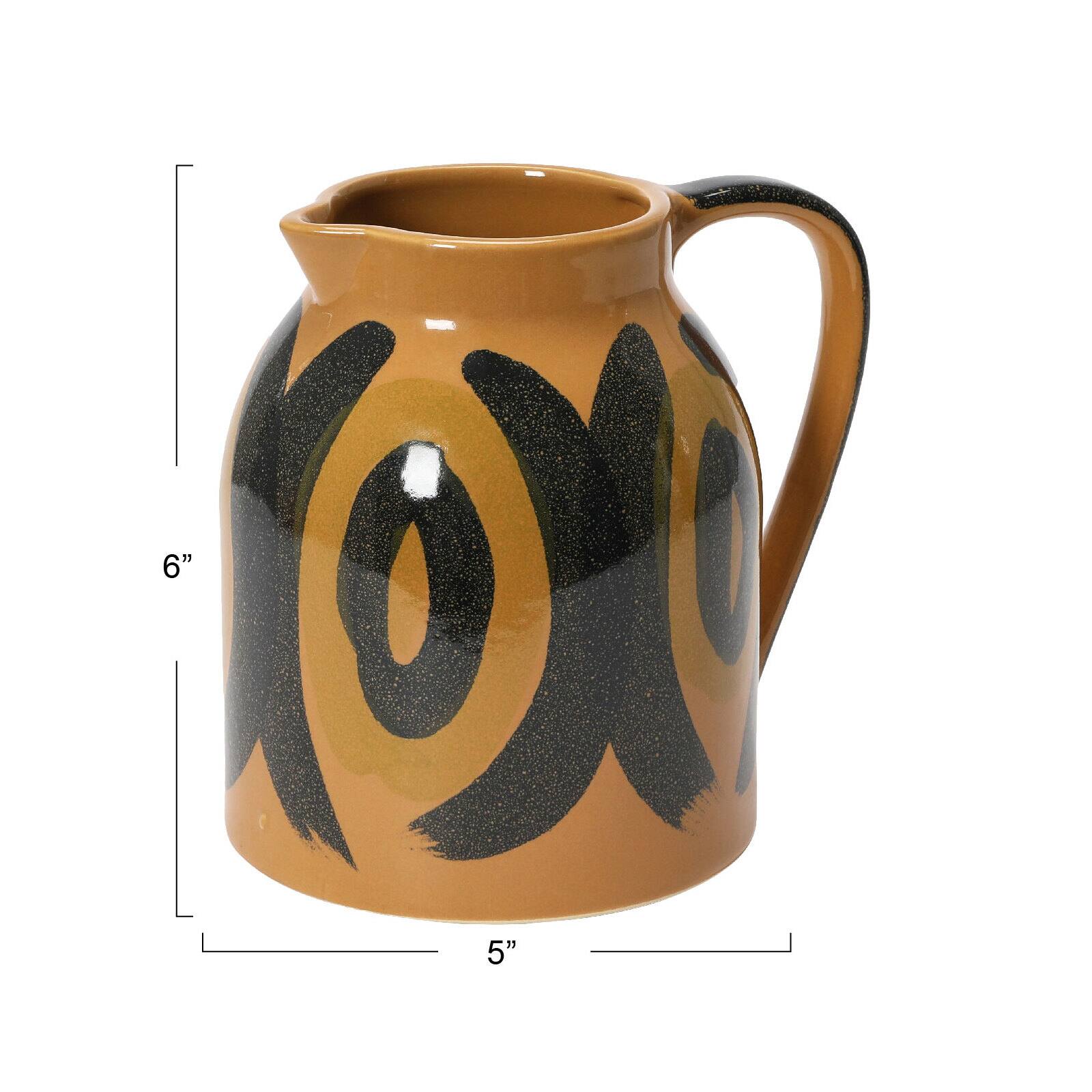 Hello Honey&#xAE; 6&#x22; Brown &#x26; Black Decorative Hand Painted Stoneware Pitcher