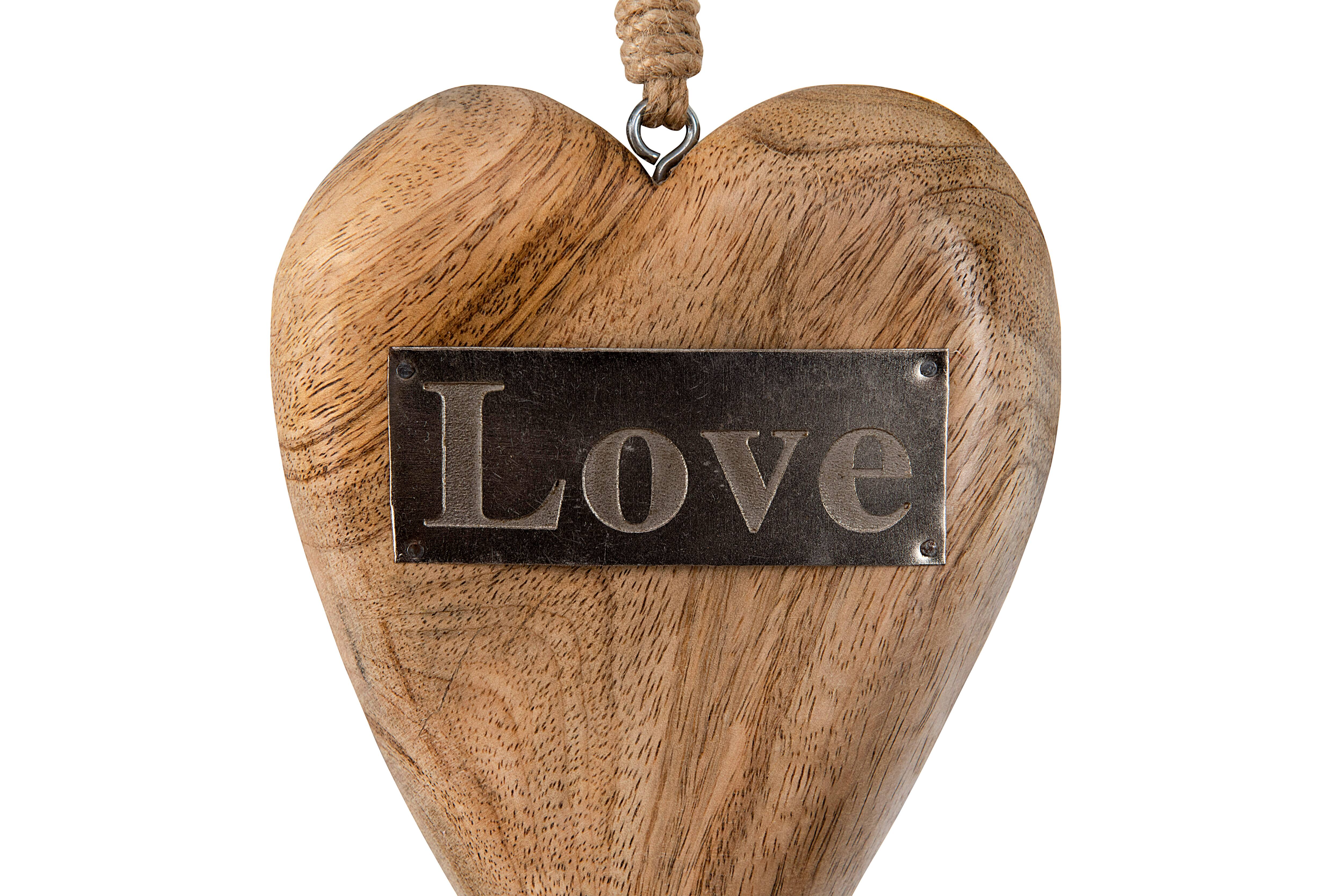 Hello Honey® Mango Wood Hanging Heart with Metal Love