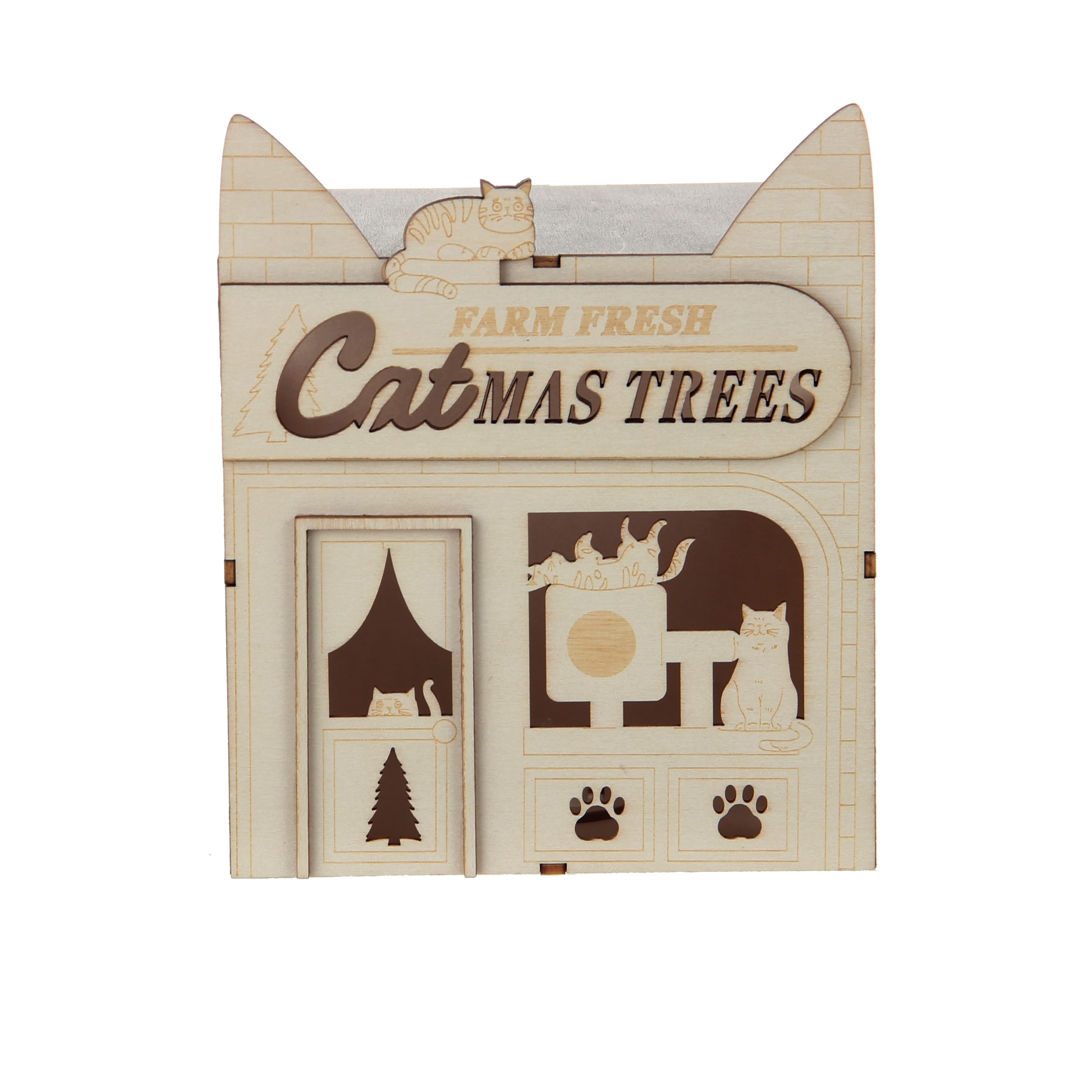 7&#x22; DIY Villages Cat-Mas LED Wood D&#xE9;cor by Make Market&#xAE;