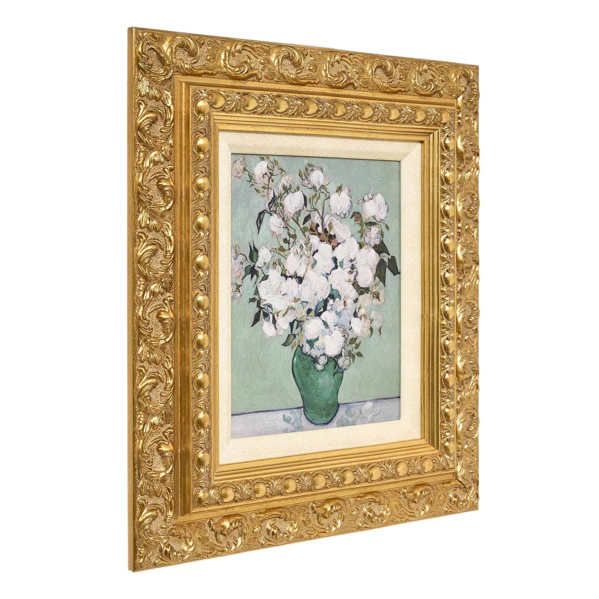 American Art Decor Ornate Framed Roses Canvas Print by Vincent van Gogh - 15.25" x 17.25"