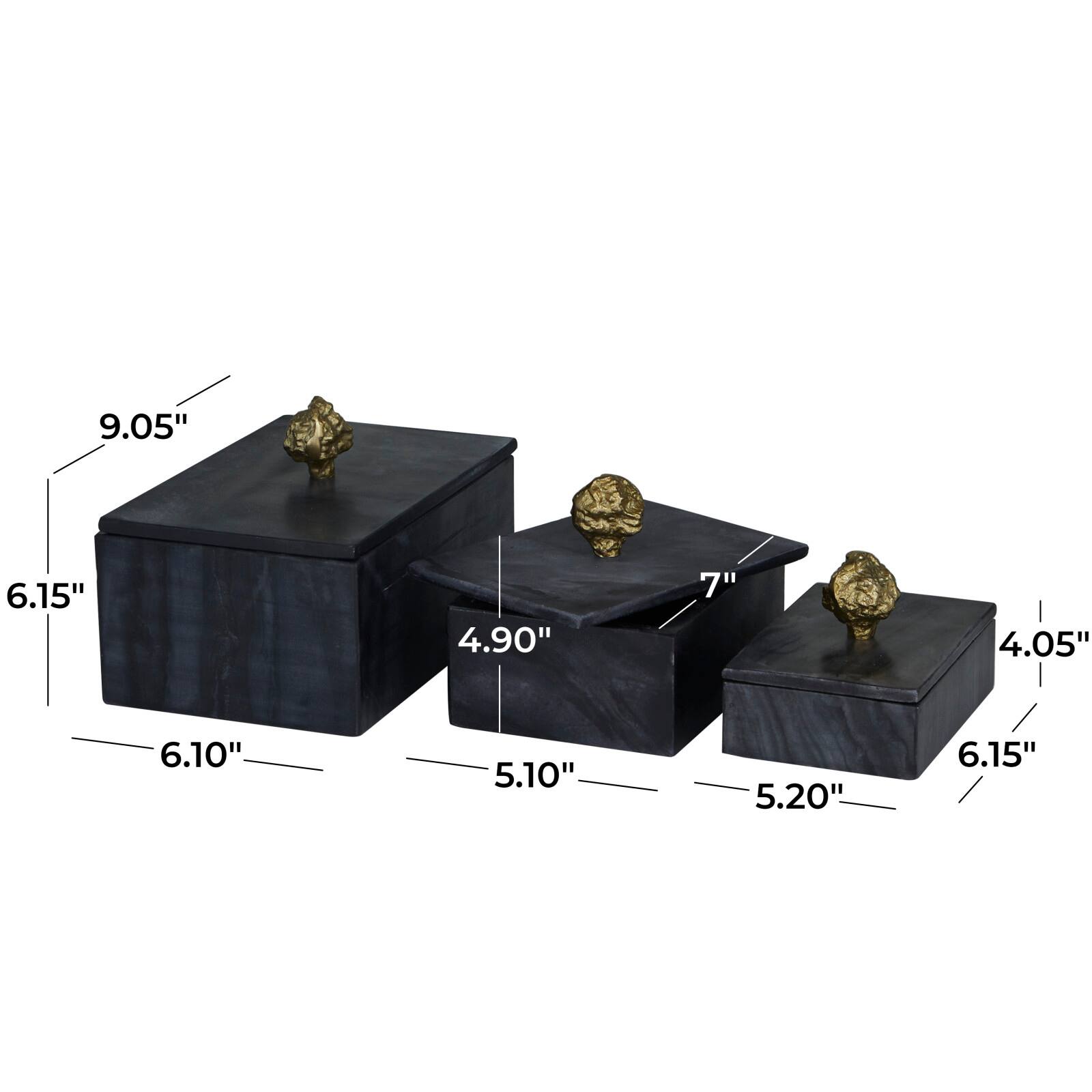 Black Marble Box with Gold Finial Set 