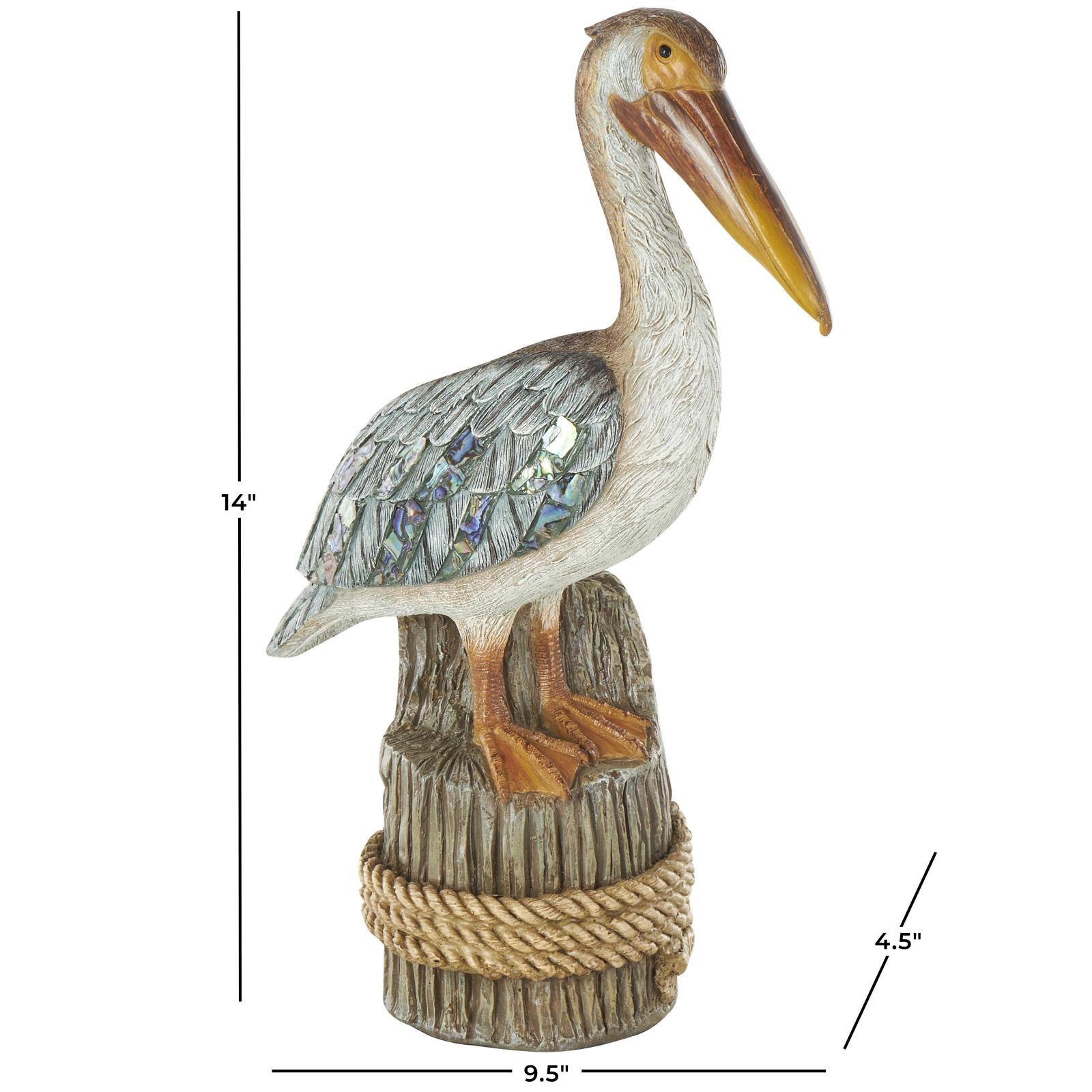 14" Teal Textured Pelican Sculpture with Brown Block