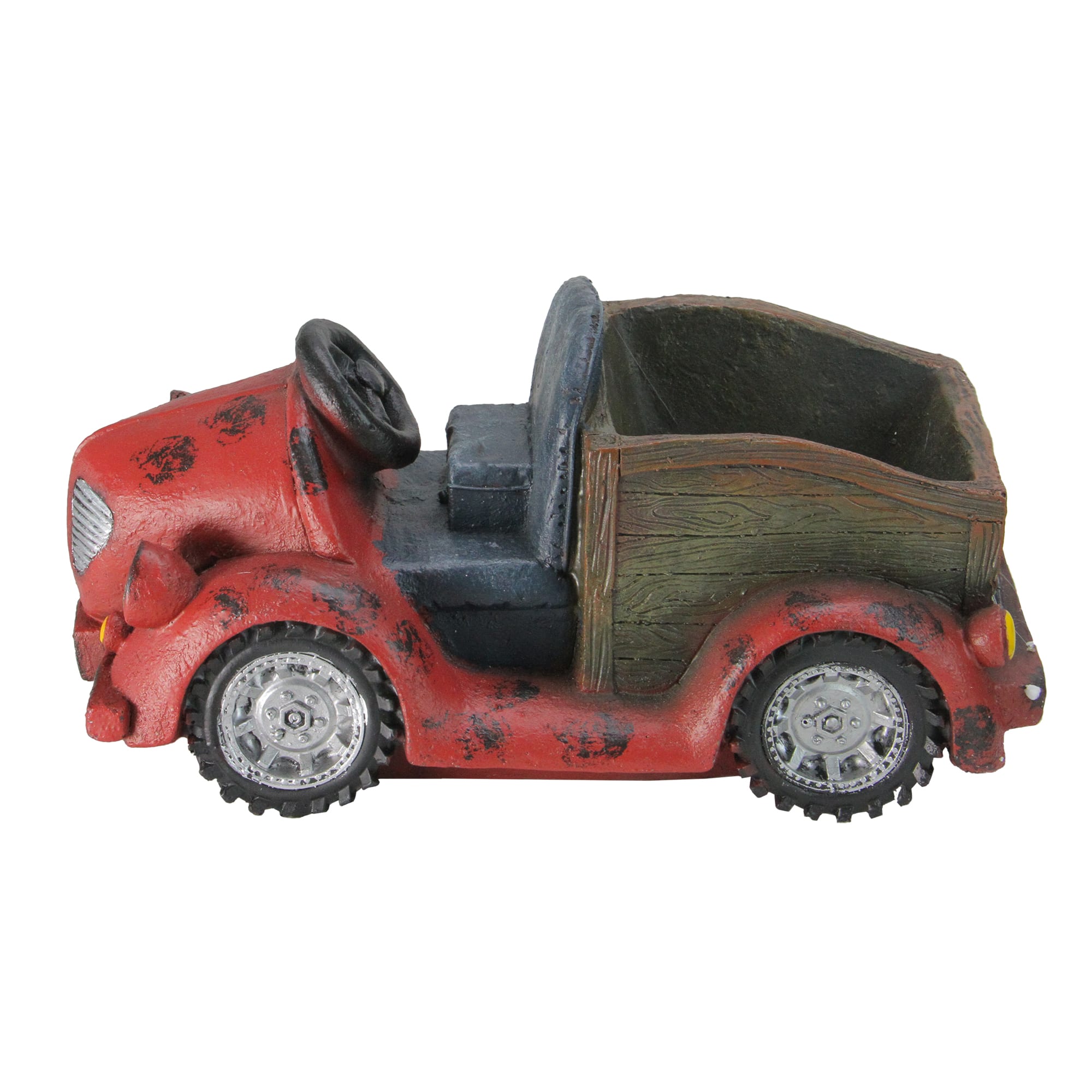 14.5&#x22; Distressed Red Vintage Car LED Solar Powered Outdoor Garden Planter