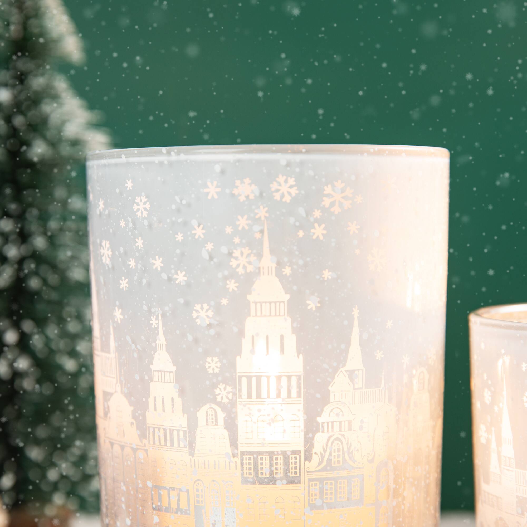 Glitzhome® Christmas Building Glass Candle Holder Set