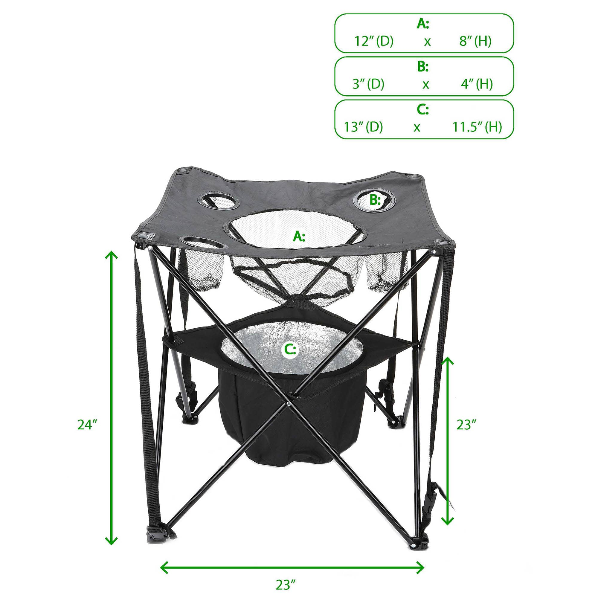 Mind Reader 24&#x22; Collapsible Folding Camping Table With Insulated Cooler