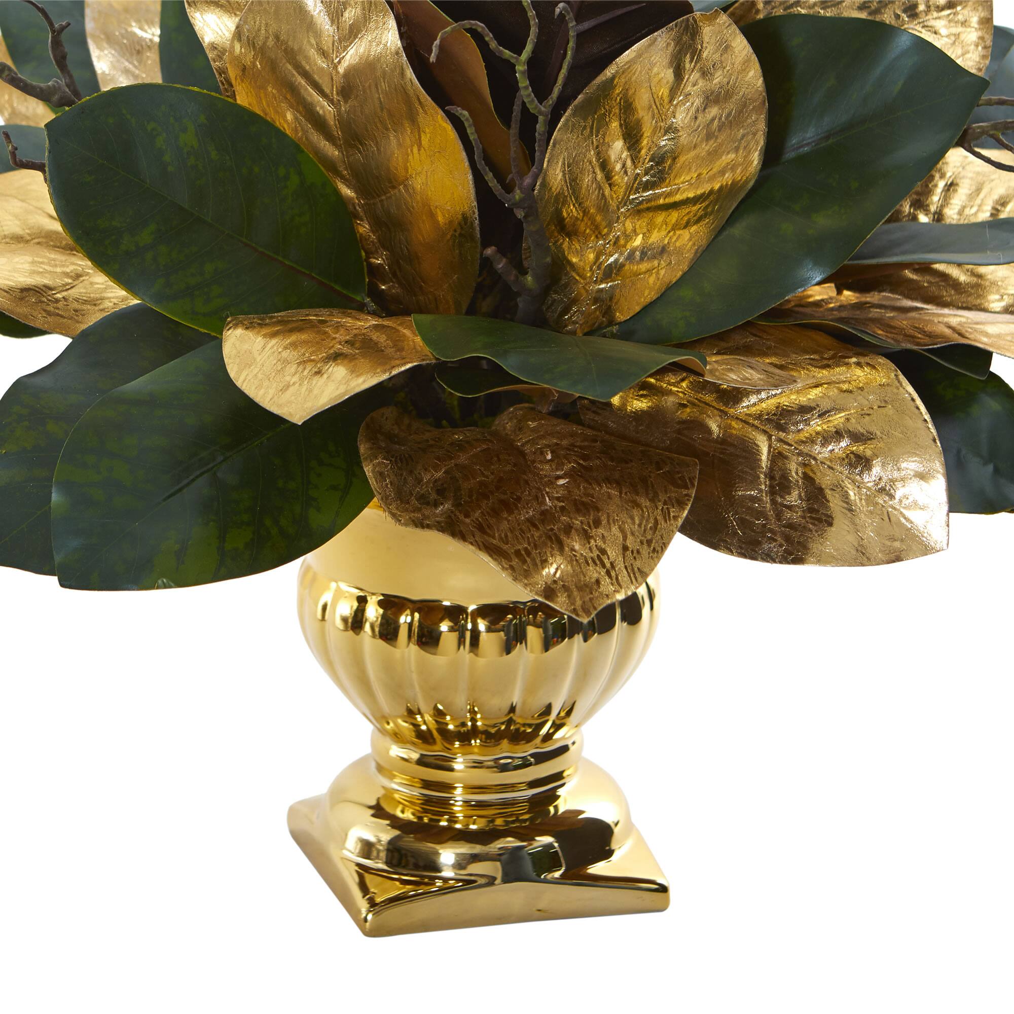 18&#x22; Magnolia Leaf Arrangement in Gold Planter
