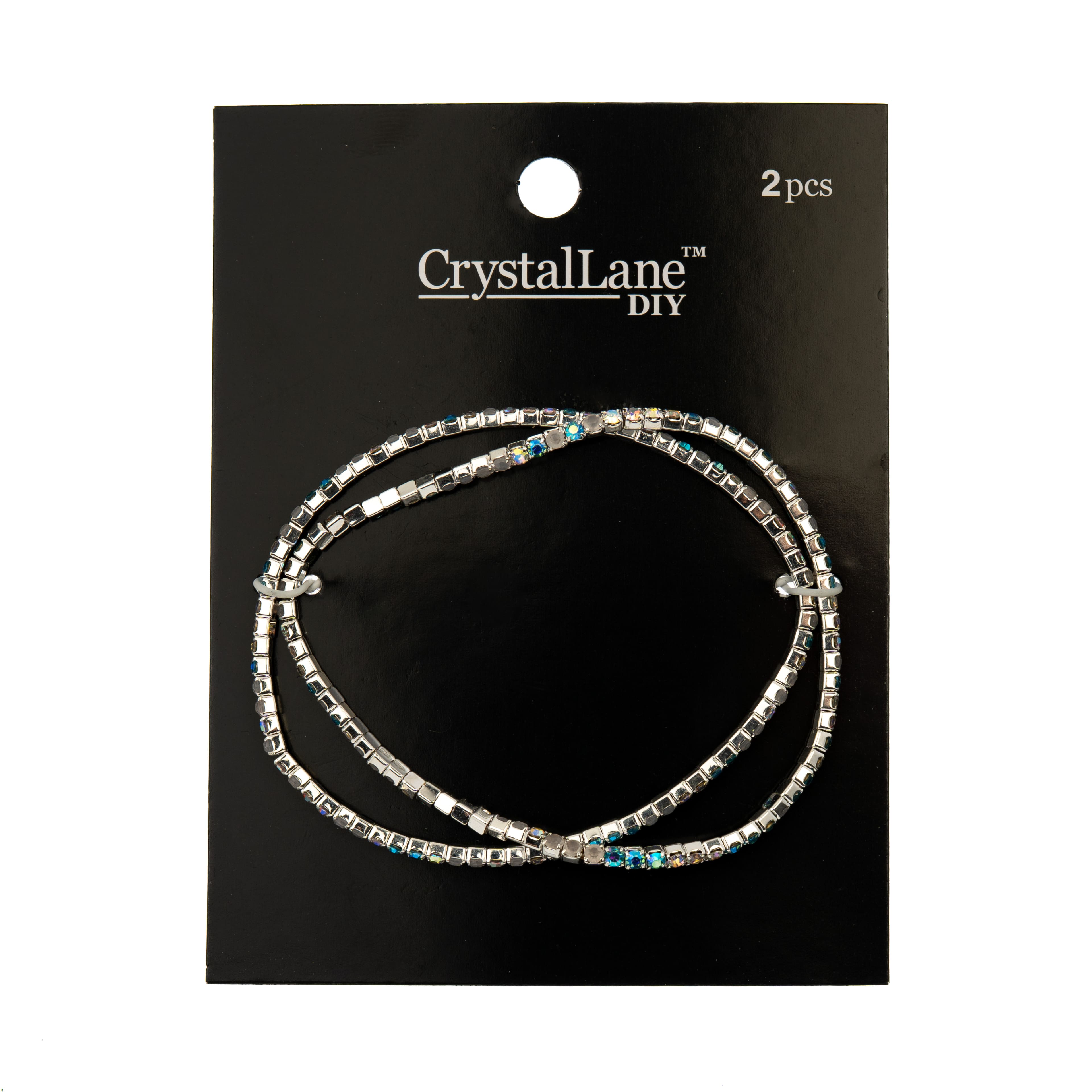 Crystal Lane DIY Silver AB Aqua & White Rhinestones Bracelets, 2ct.