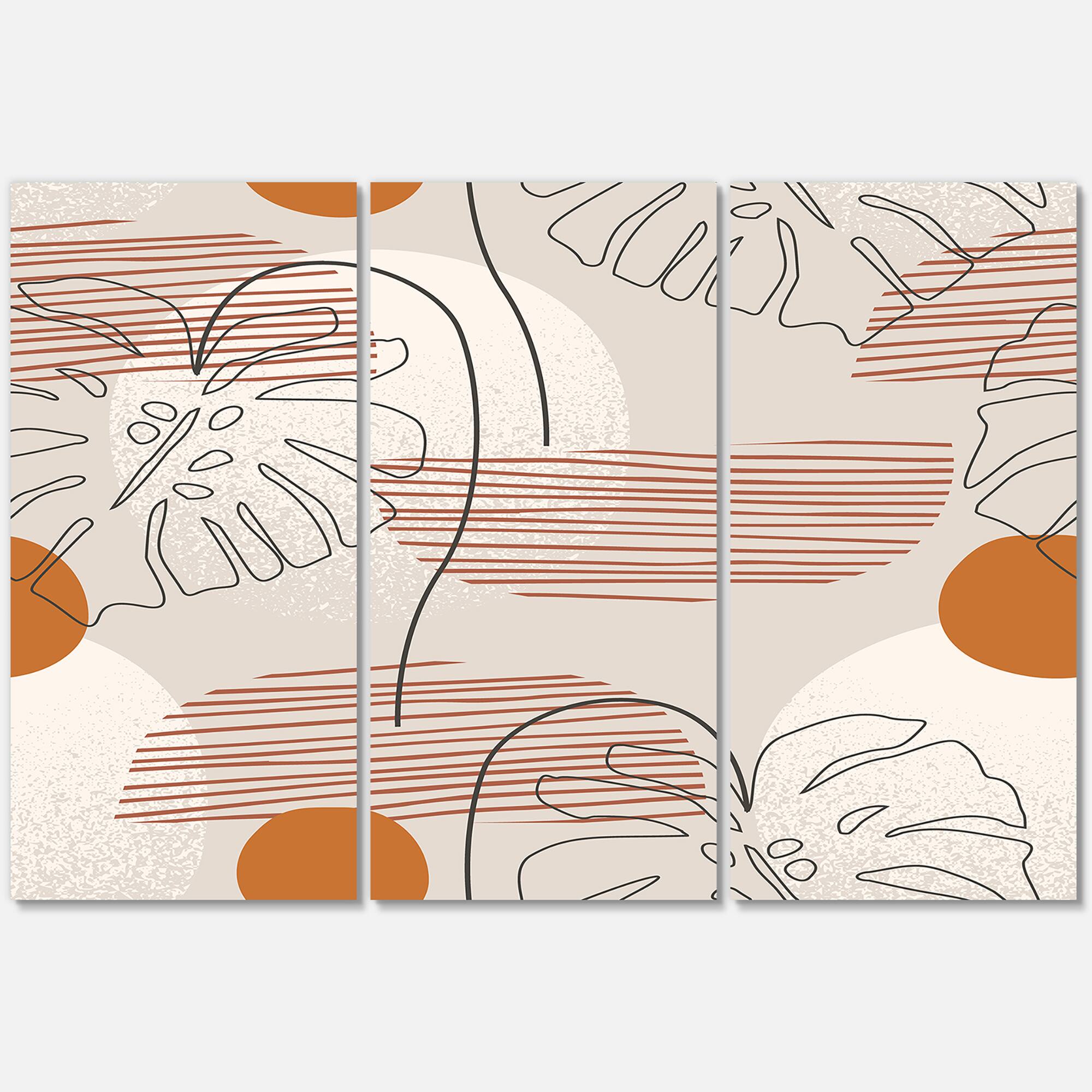 Designart - One Line Art Shapes &#x26; Abstract Monstera Leaf - Modern Canvas Wall Art Print